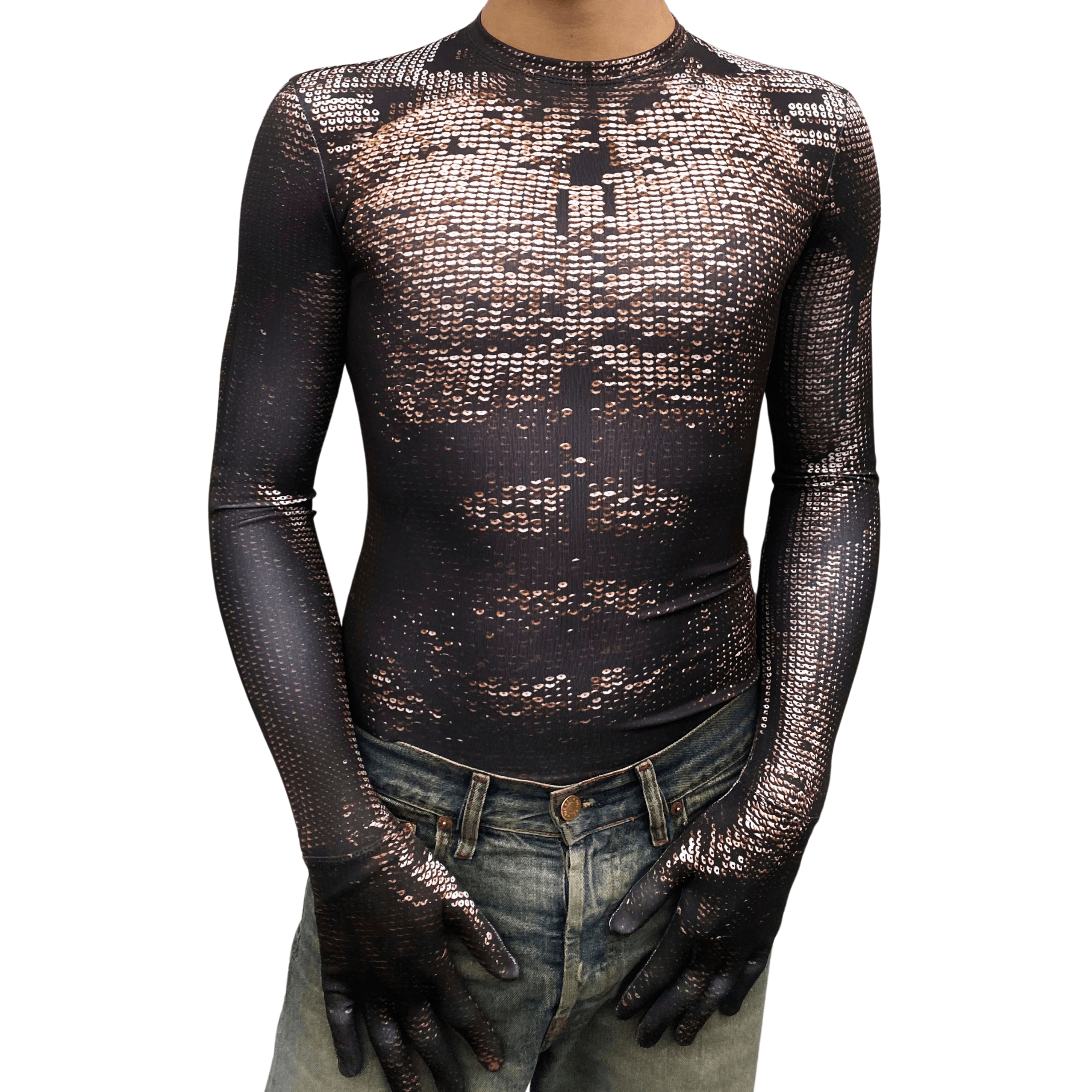 top mit handschuhen Pailletten-Muskel-Top mit Handschuhen – ap0cene