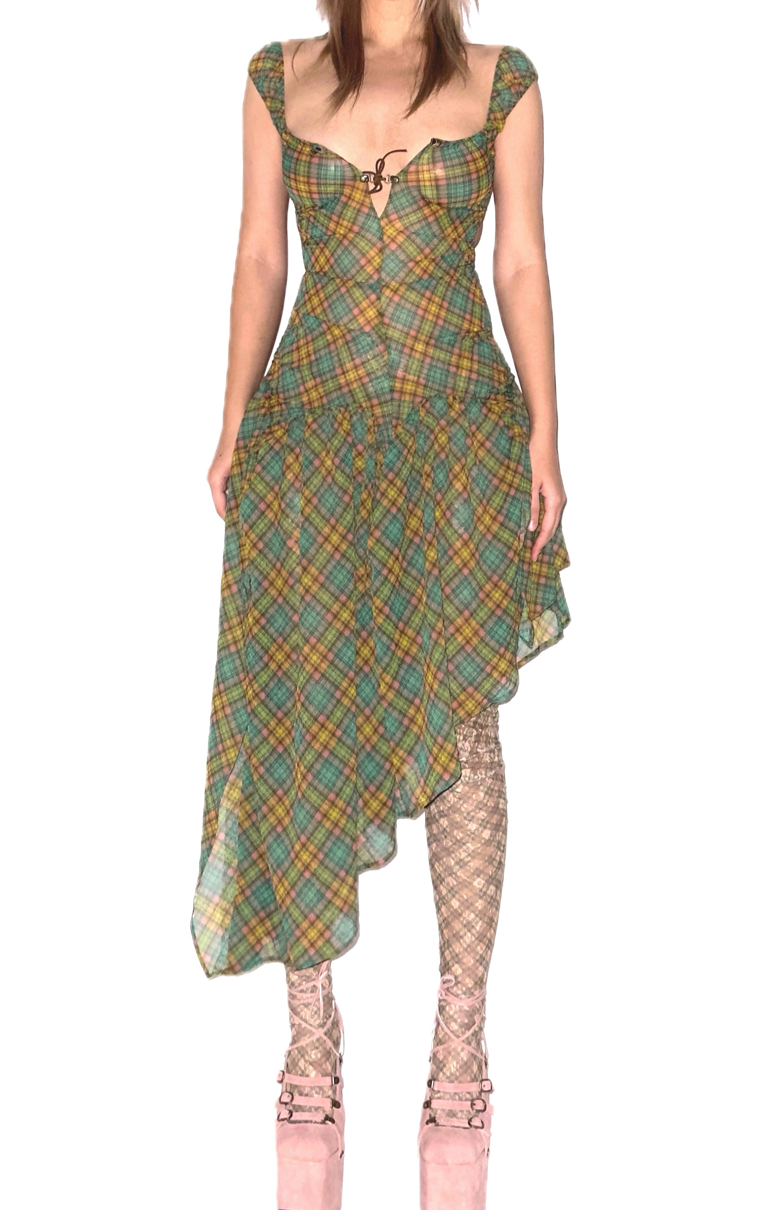 plaid asymmetrical dress Plaid Pattern Asymmetrical Ruffle Midi Dress BLACK/WHITE / M