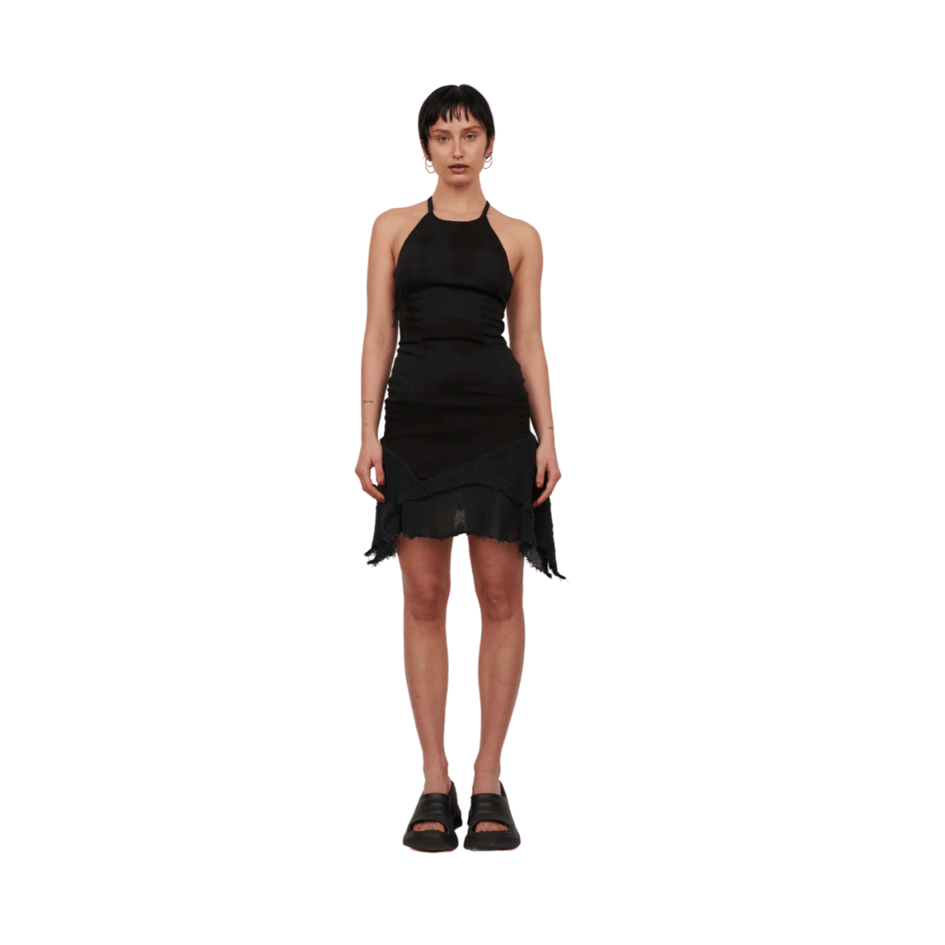 fishnet halter dress A fishnet iridescent crystal embroidered halter dress