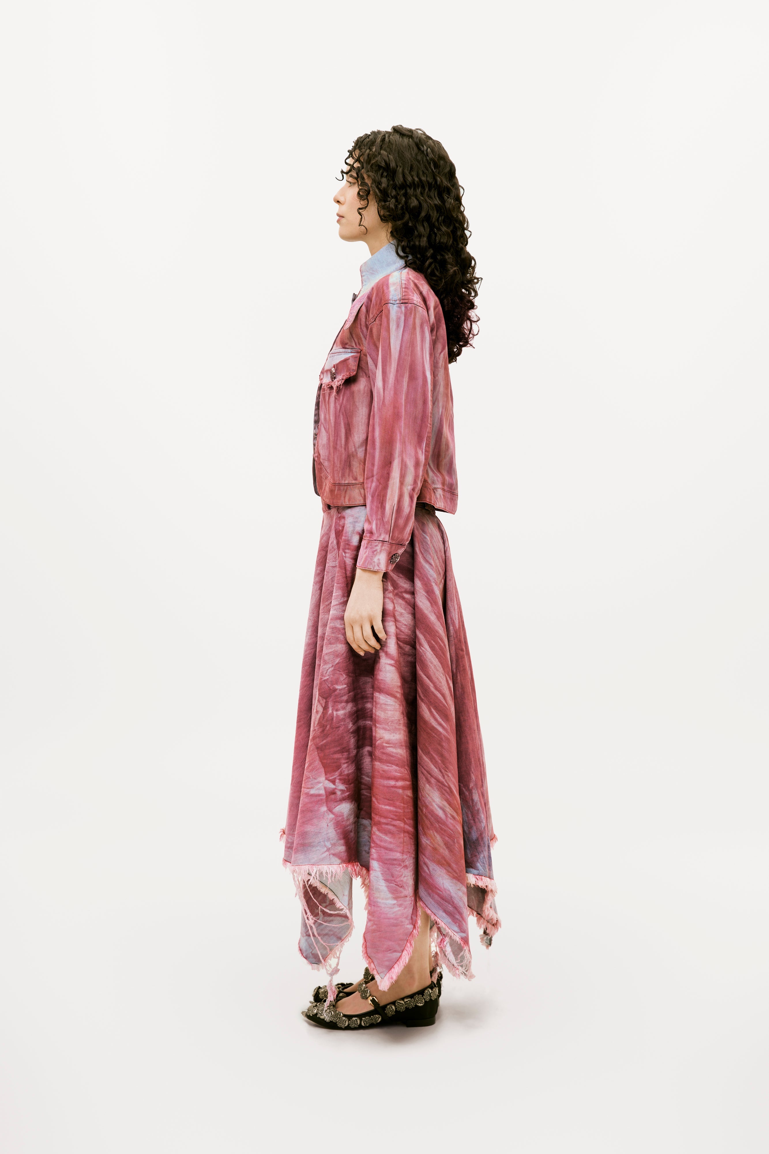 Pixie Striped Denim Jacket in Red