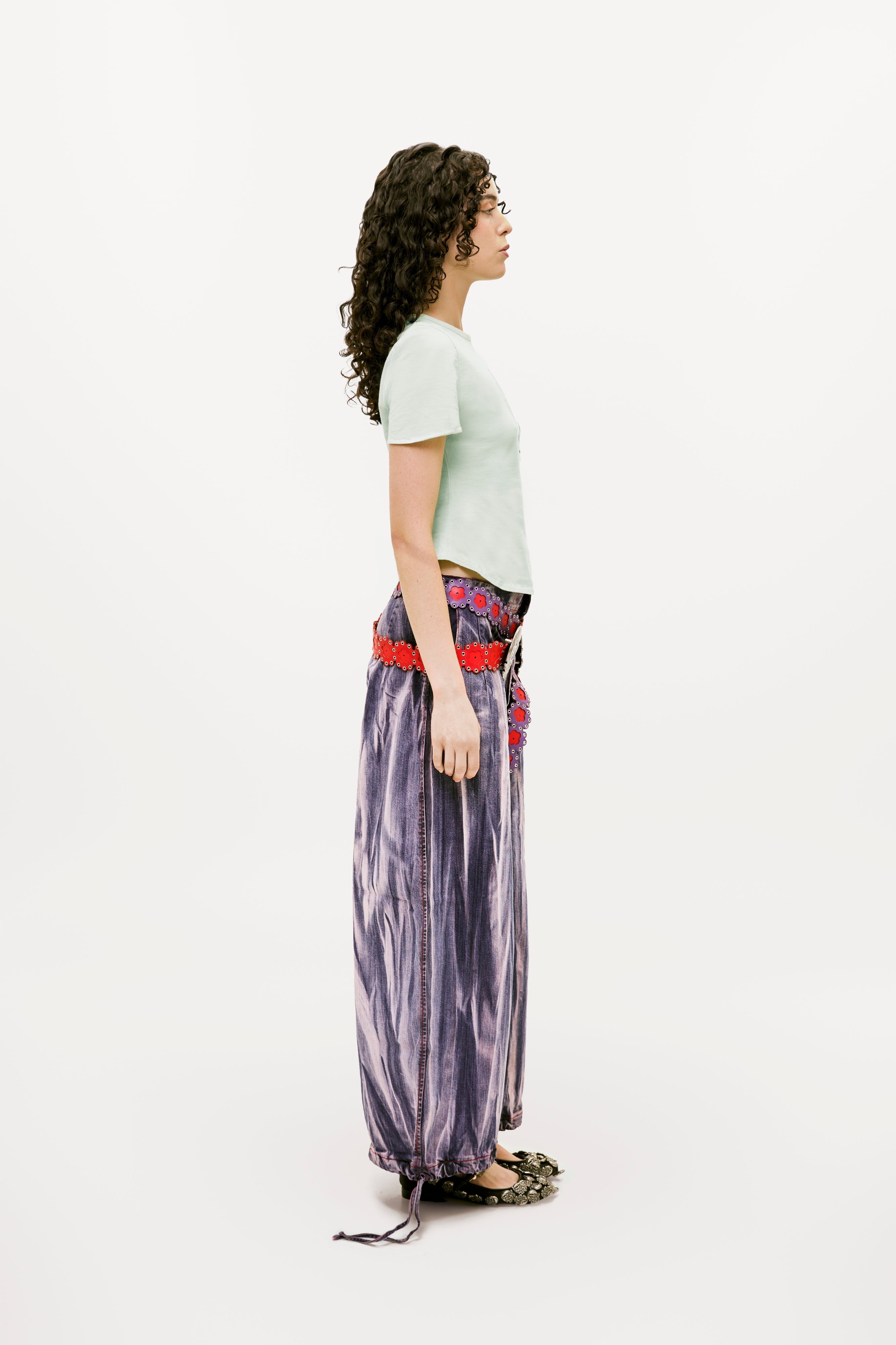 Balloon Striped Denim Pants in Red