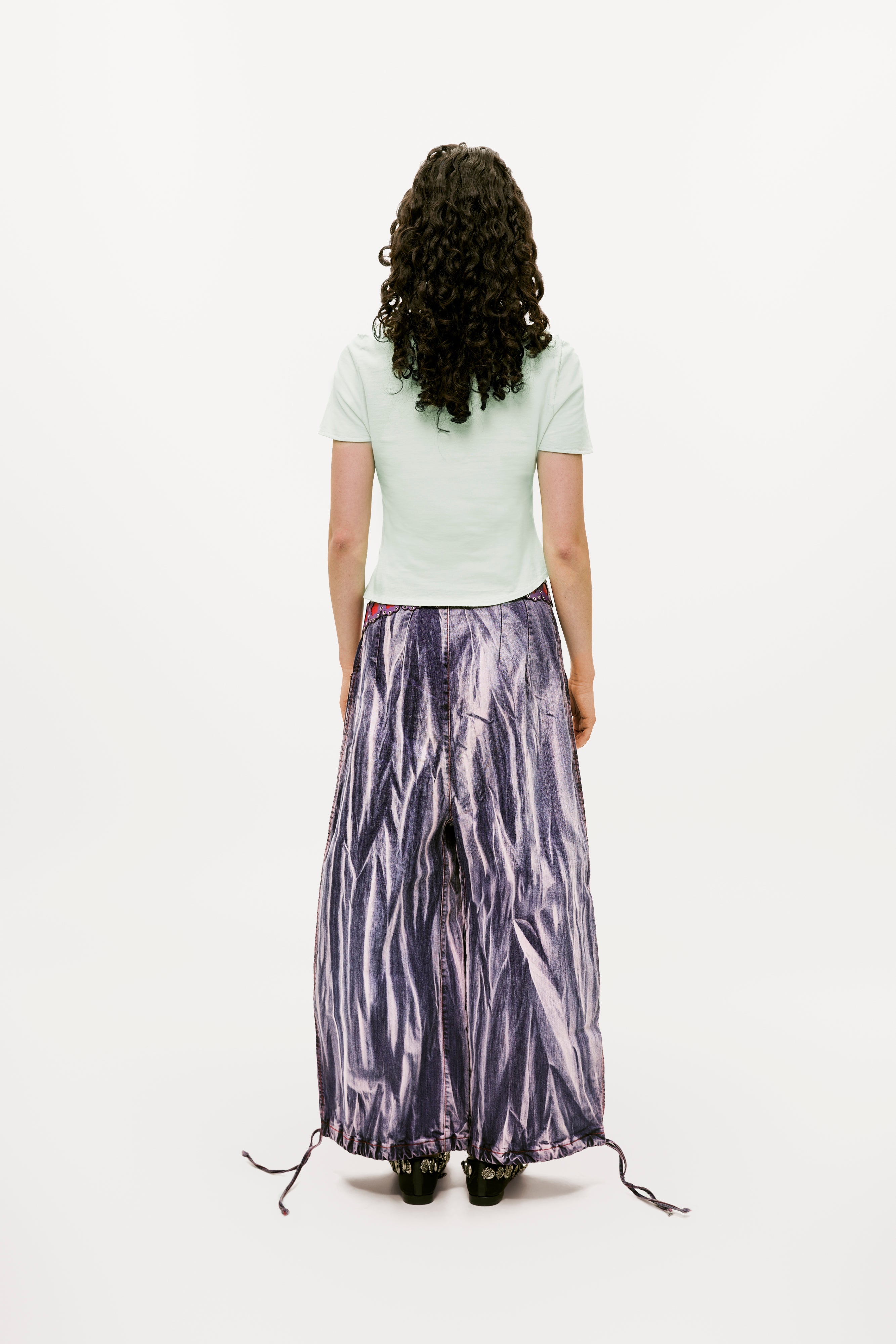 Balloon Striped Denim Pants in Red