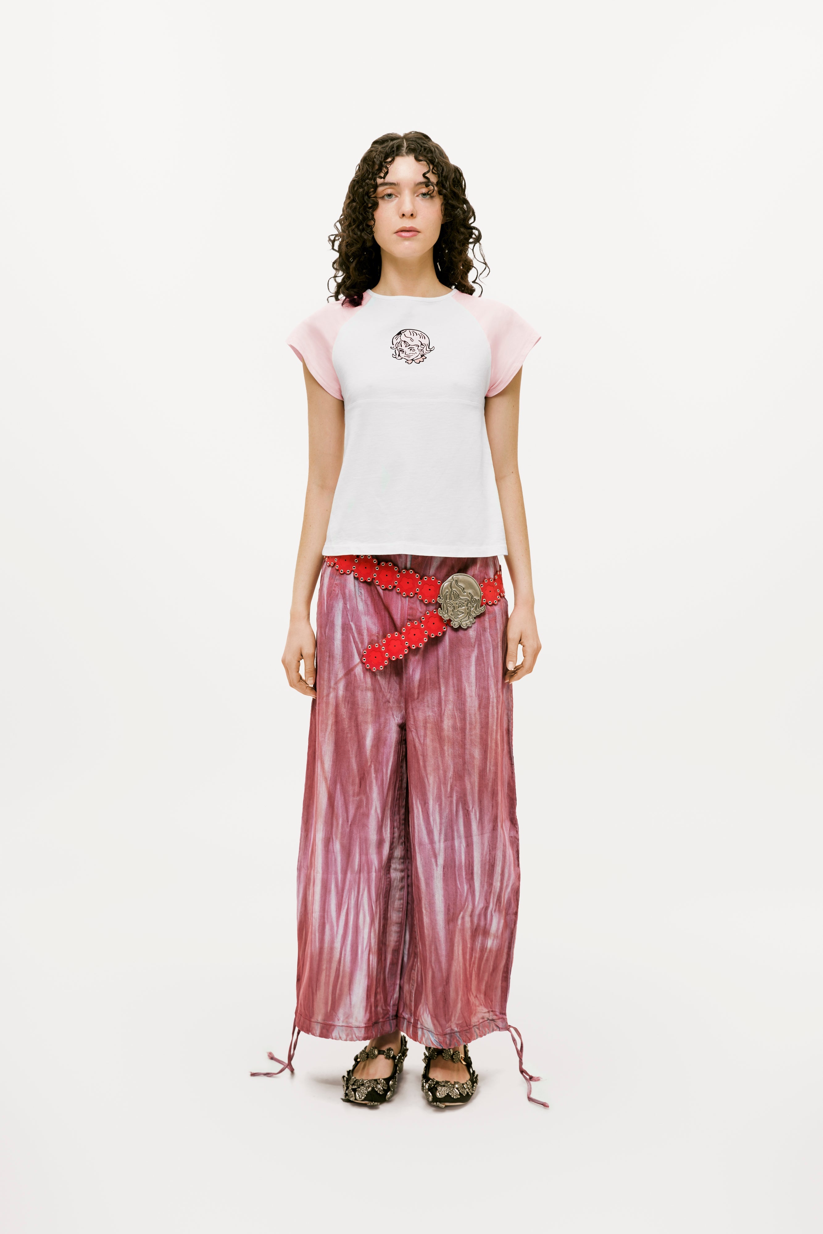 Balloon Striped Denim Pants in Red