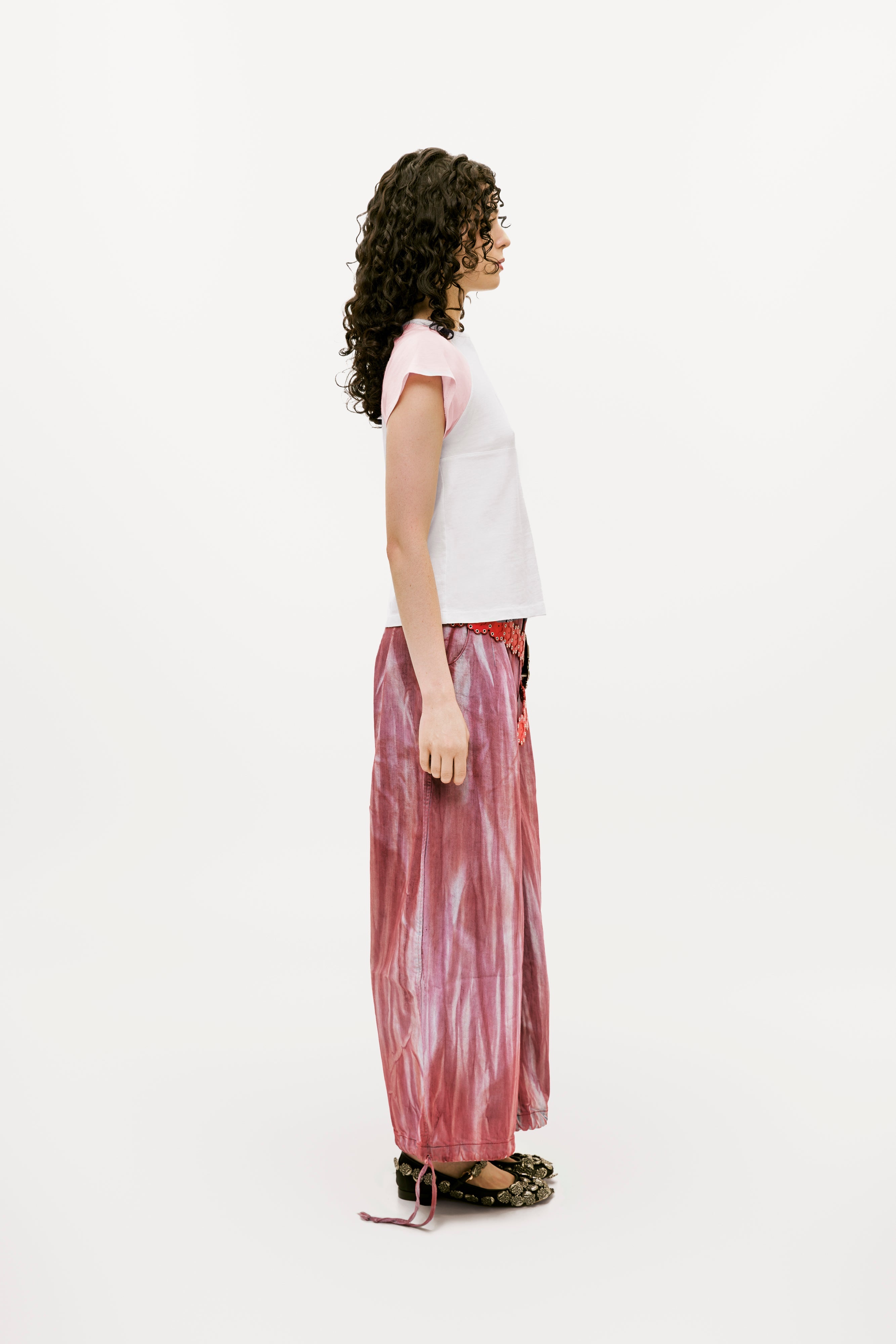 Balloon Striped Denim Pants in Red