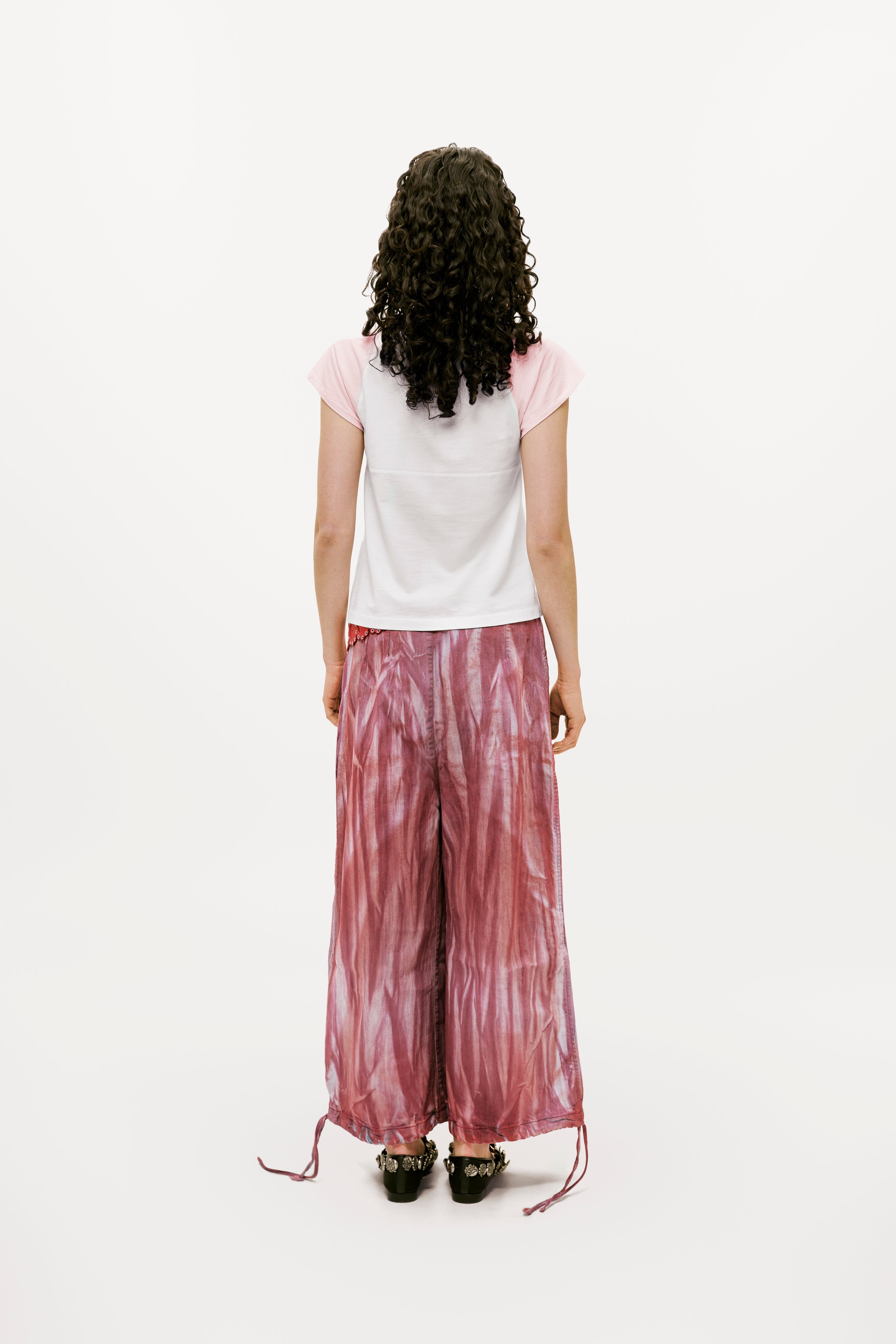 Balloon Striped Denim Pants in Red