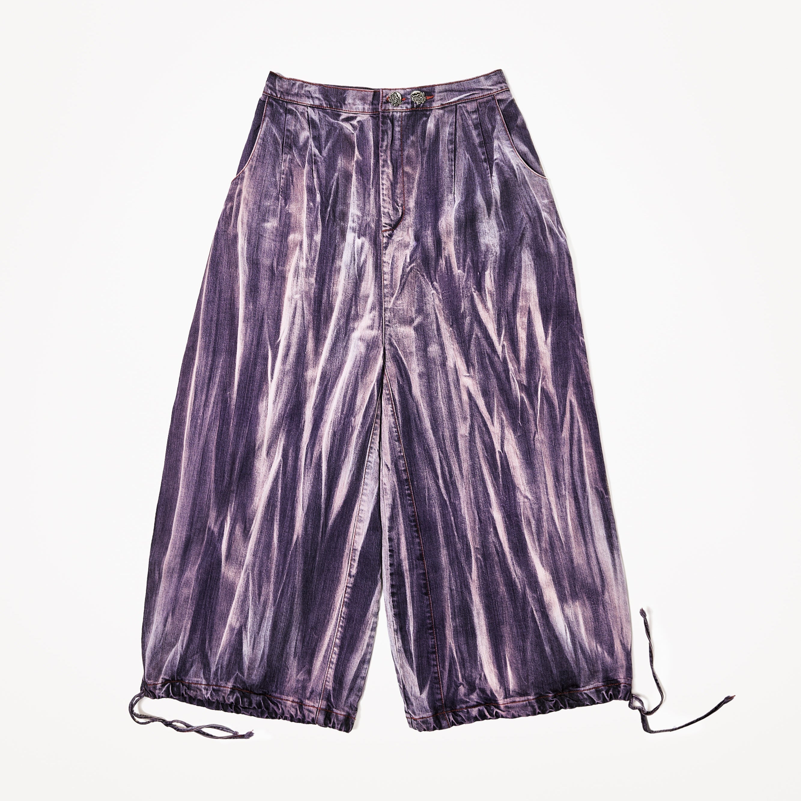 Balloon Striped Denim Pants in Red