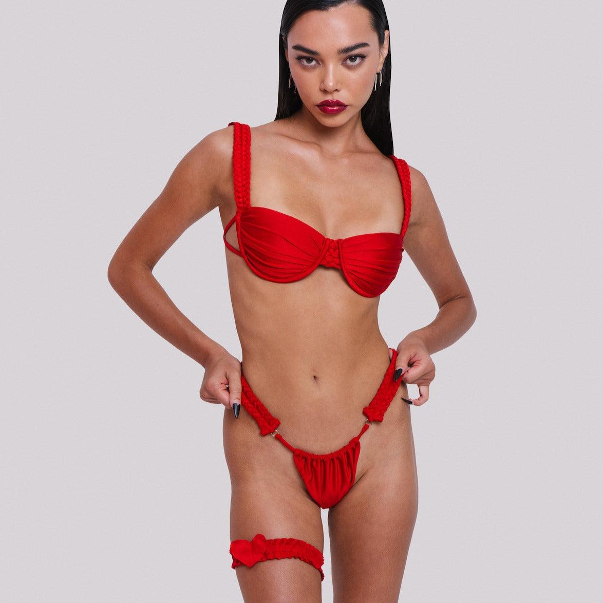 Braided Bikini Top in Red