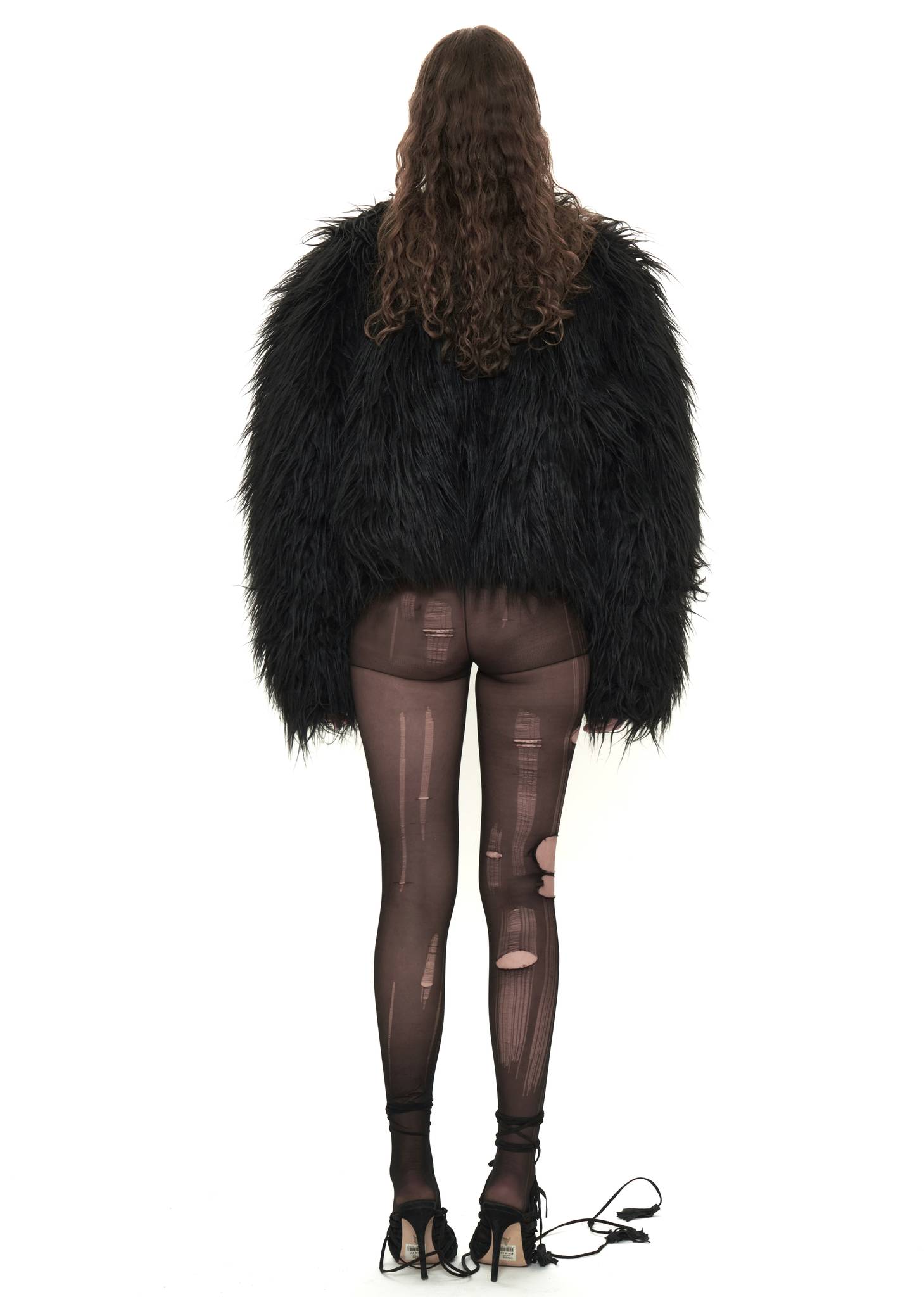 Fur Jacket with Army Patch in Black