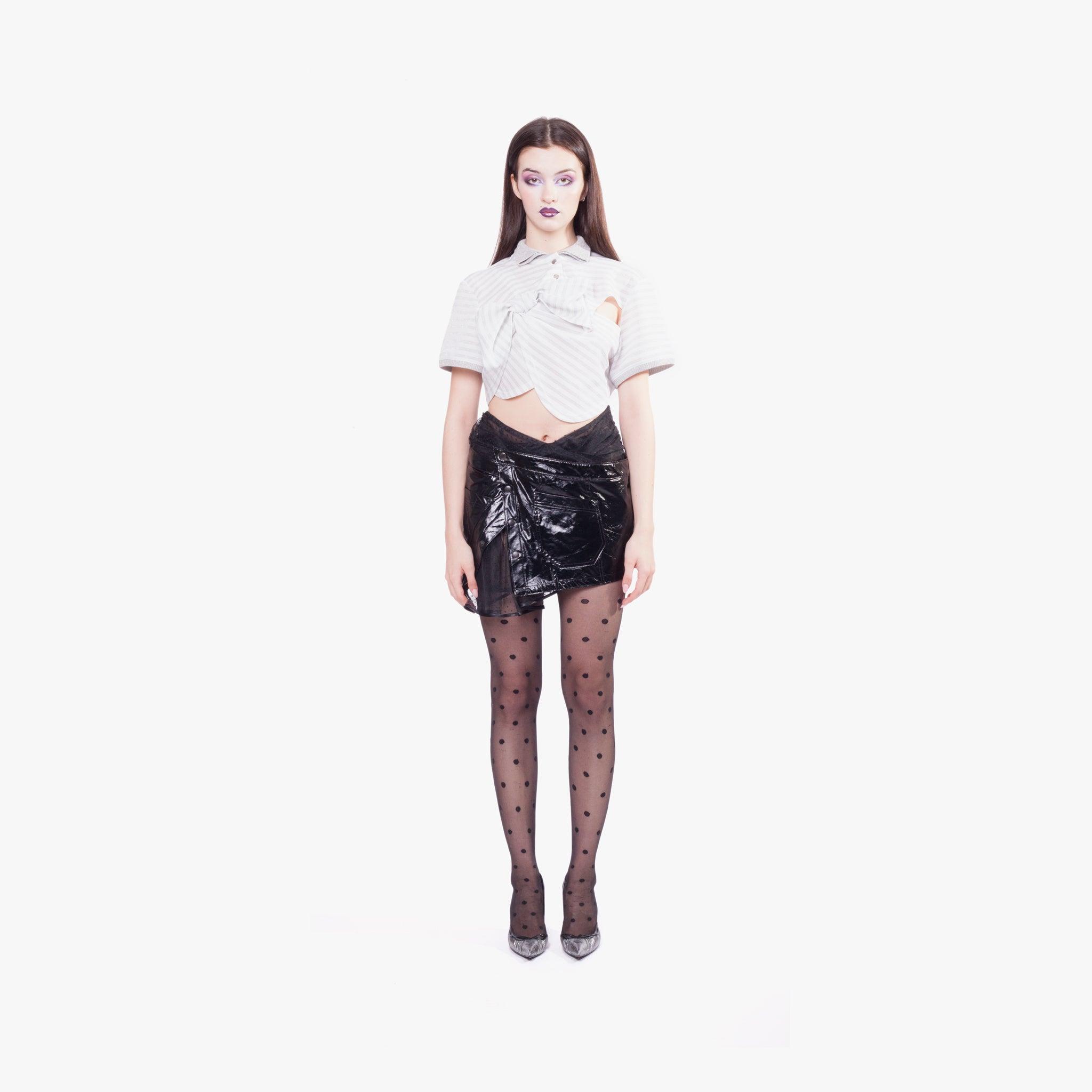 Draped Button Front Mini Skirt
