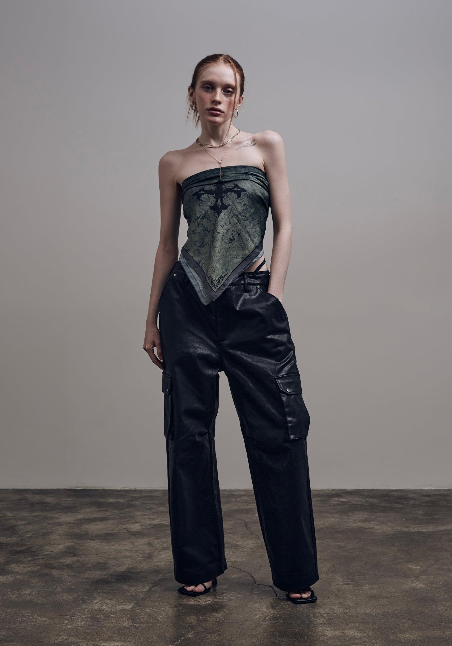 Coated Wide Cargo Pants