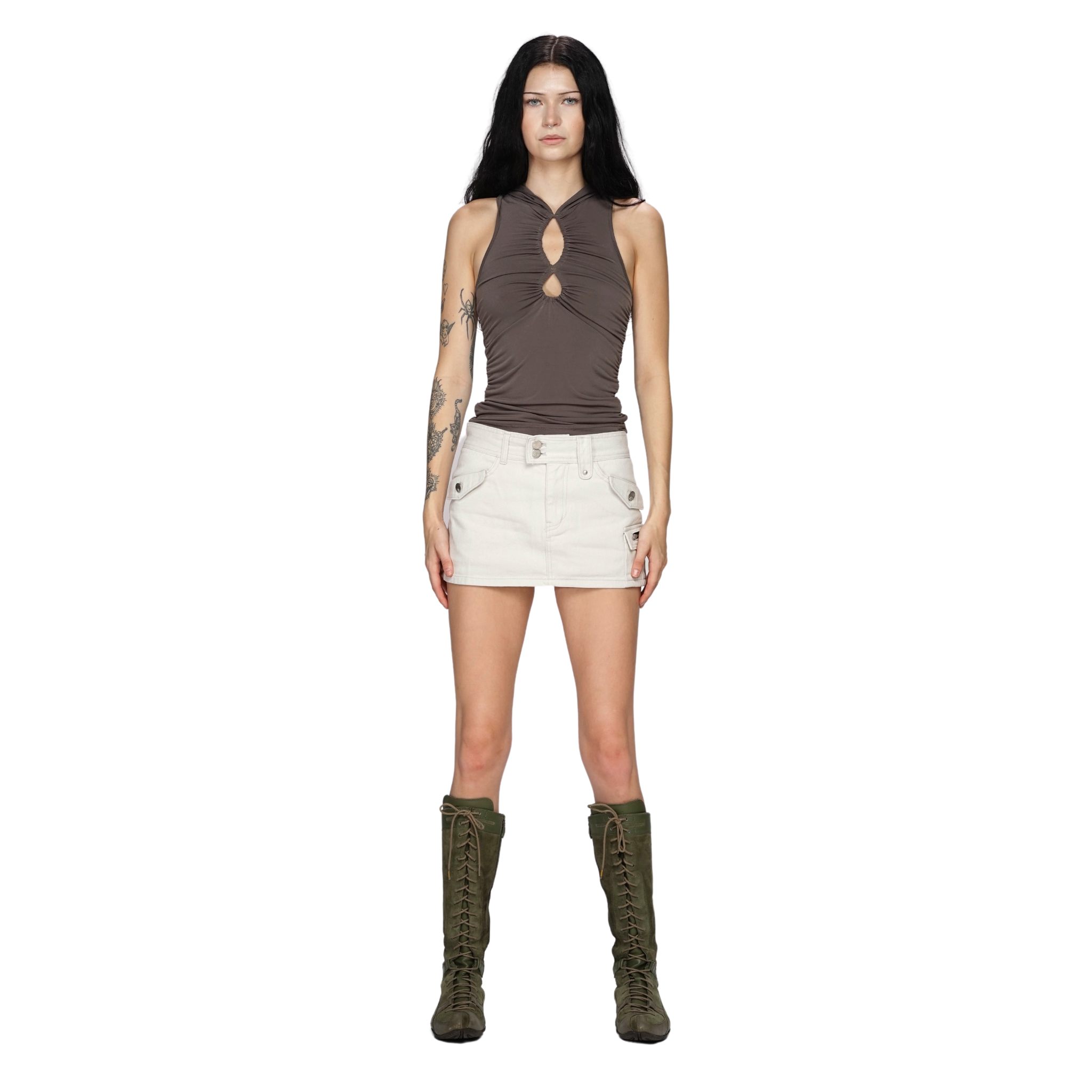 Khaki Hole Sleeveless Hoodie