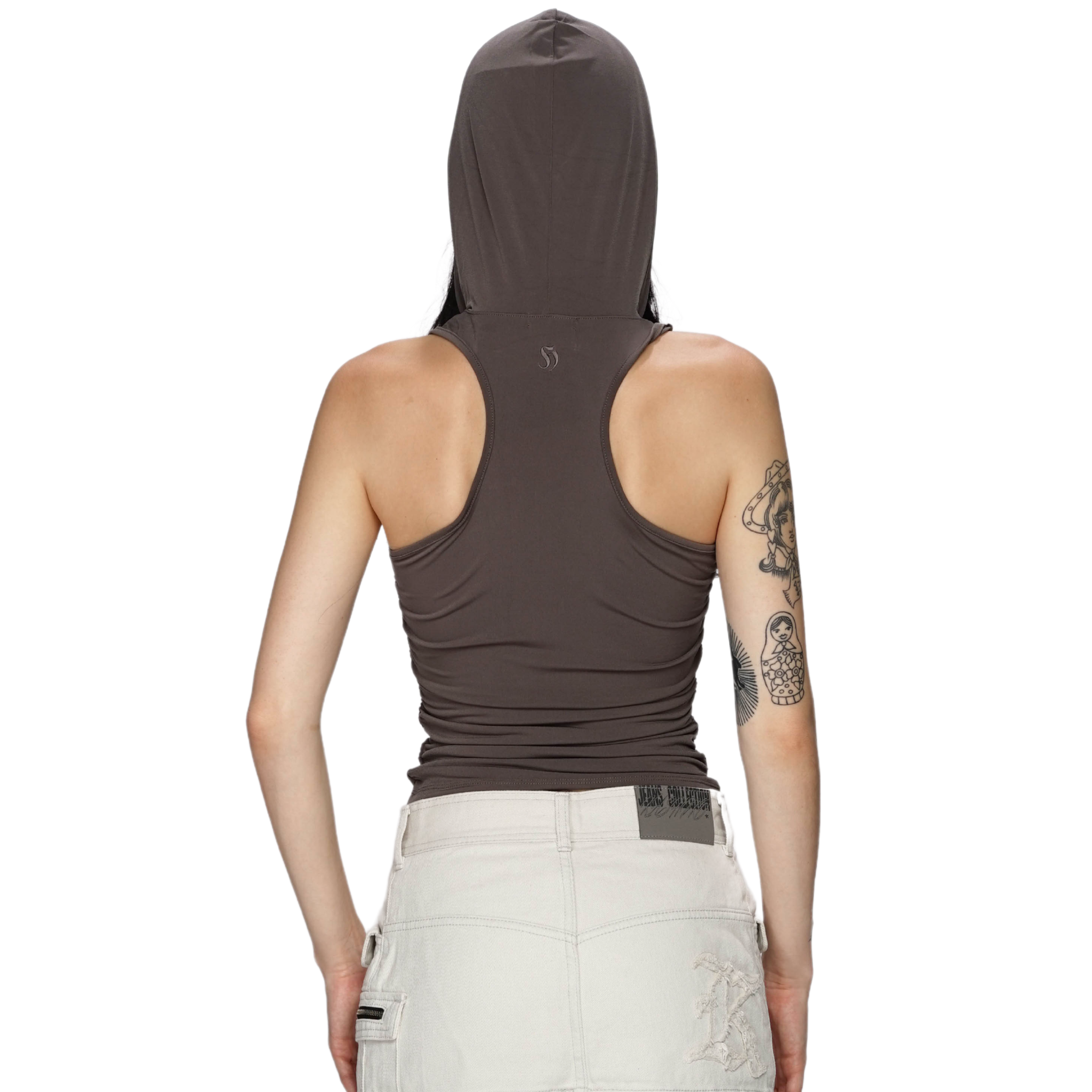 Khaki Hole Sleeveless Hoodie