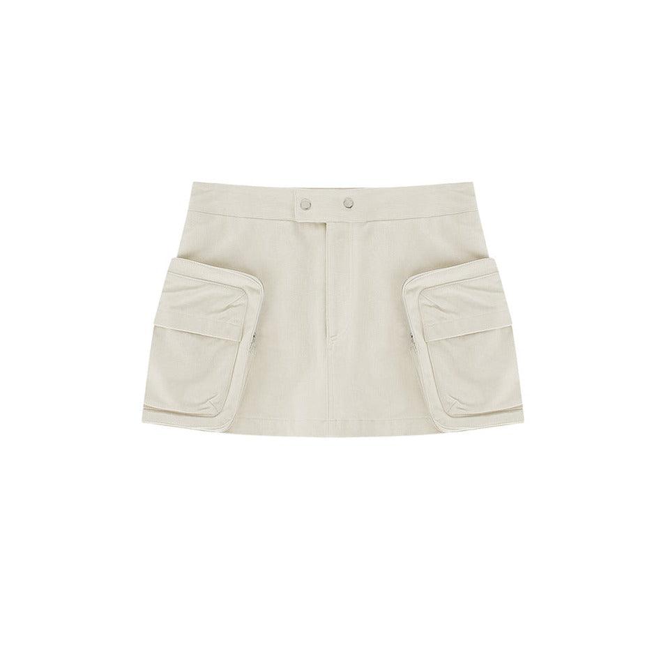 Fluffy Cargo Mini Skirt in Cream