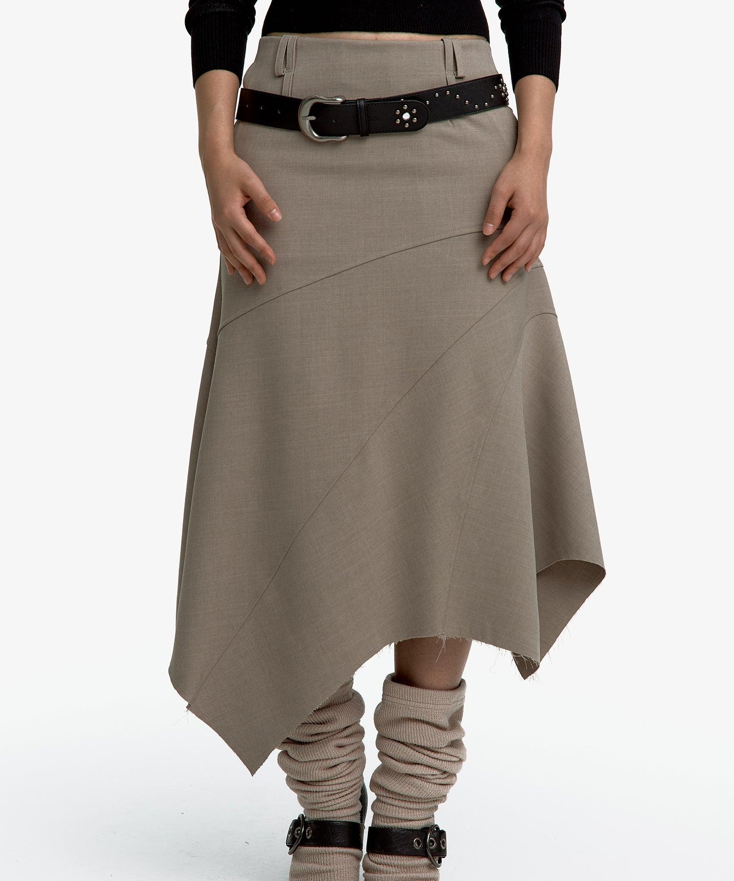 Paneled Gored Skirt in Brown