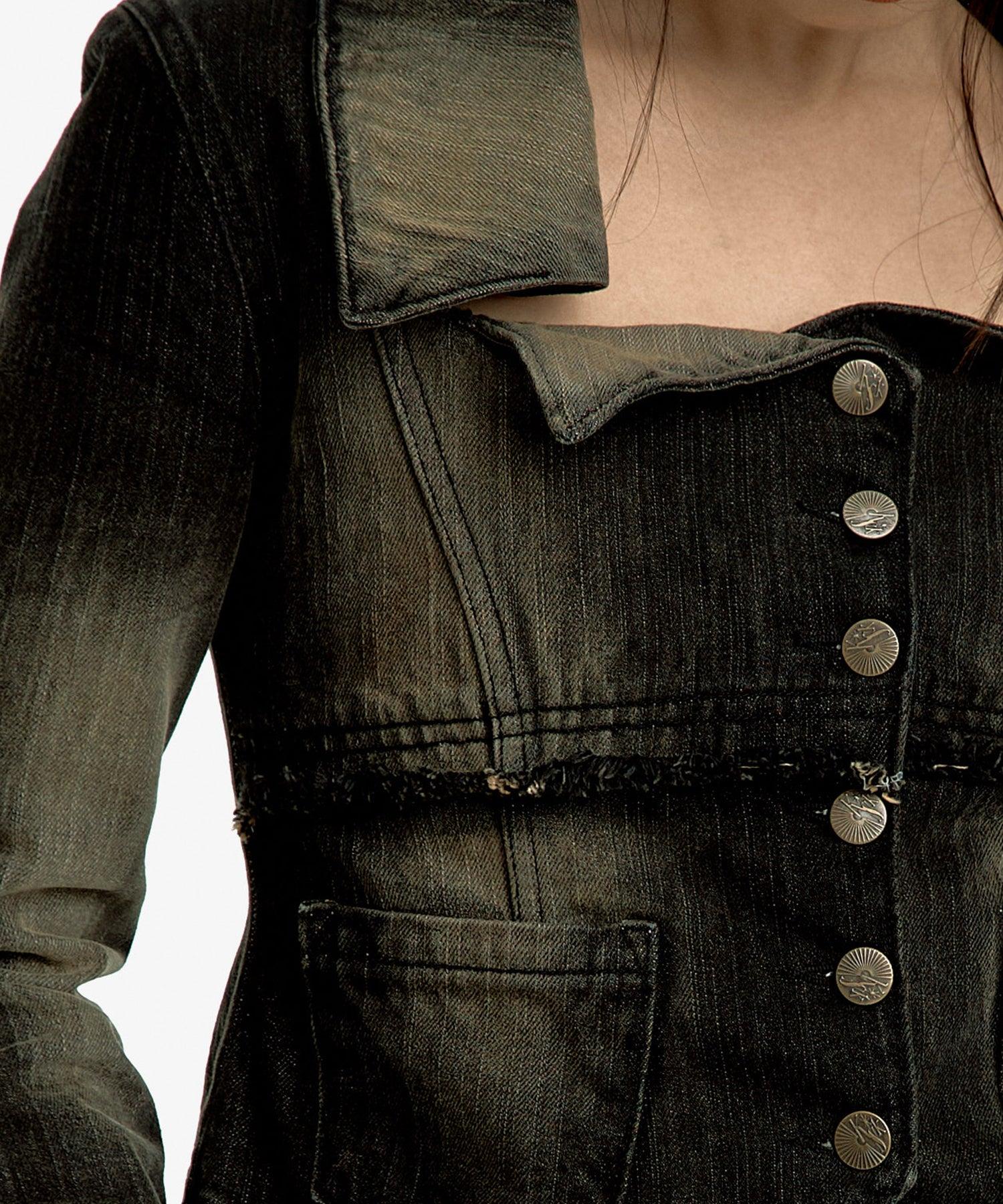 Denim Square Neck Trucker Jacket in White