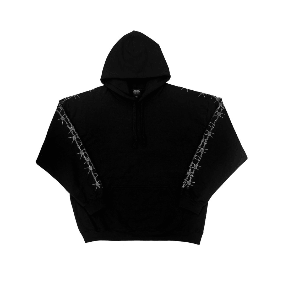 The Barbed Wire Hoodie in White with Silver Rhinestones