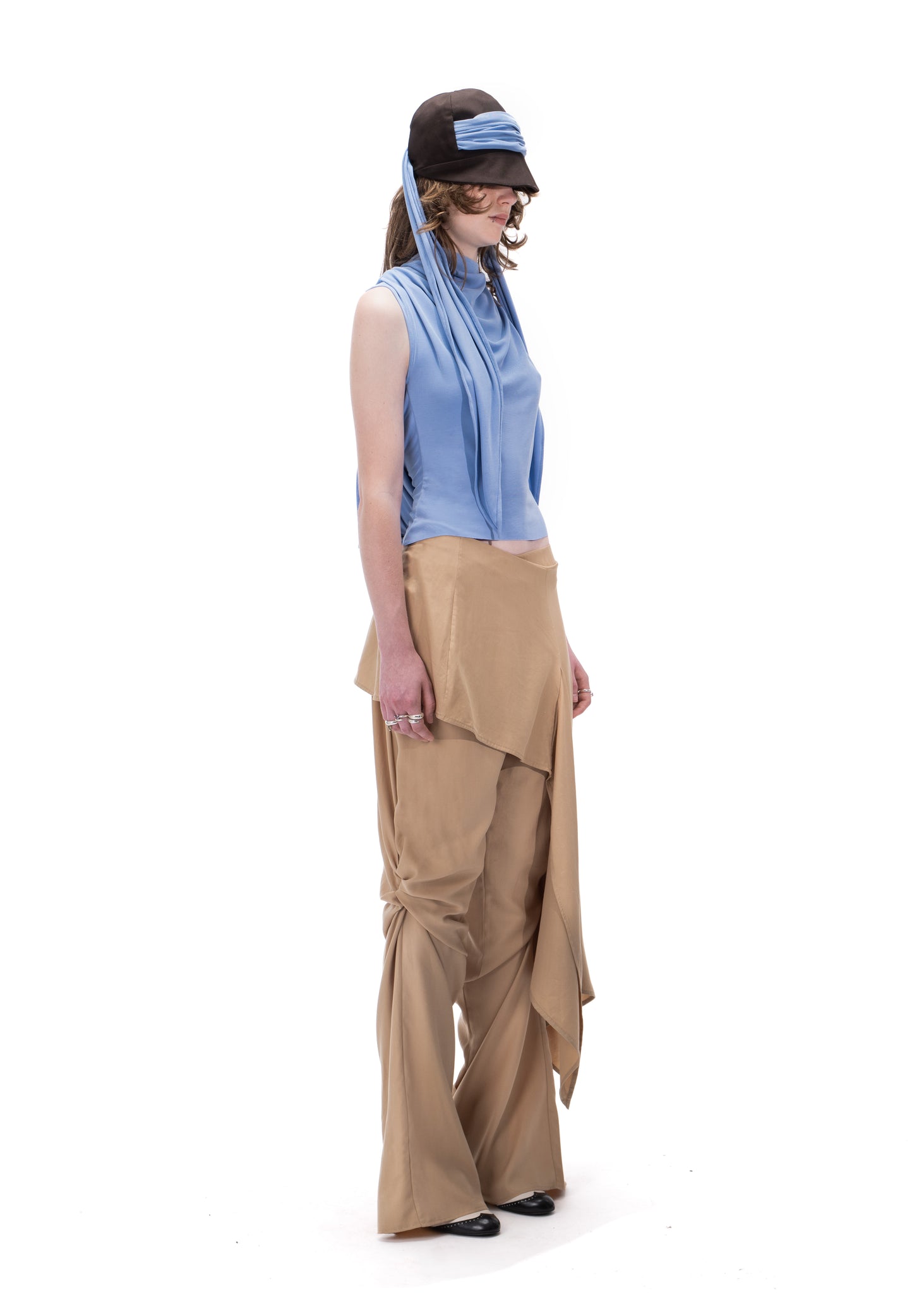 Twisted Trousers with an Asymmetric Skirt