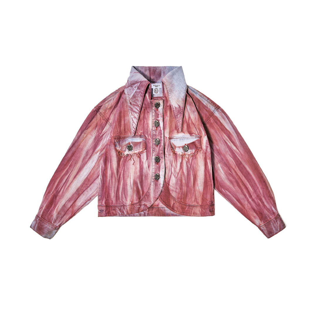 Pixie Striped Denim Jacket in Red
