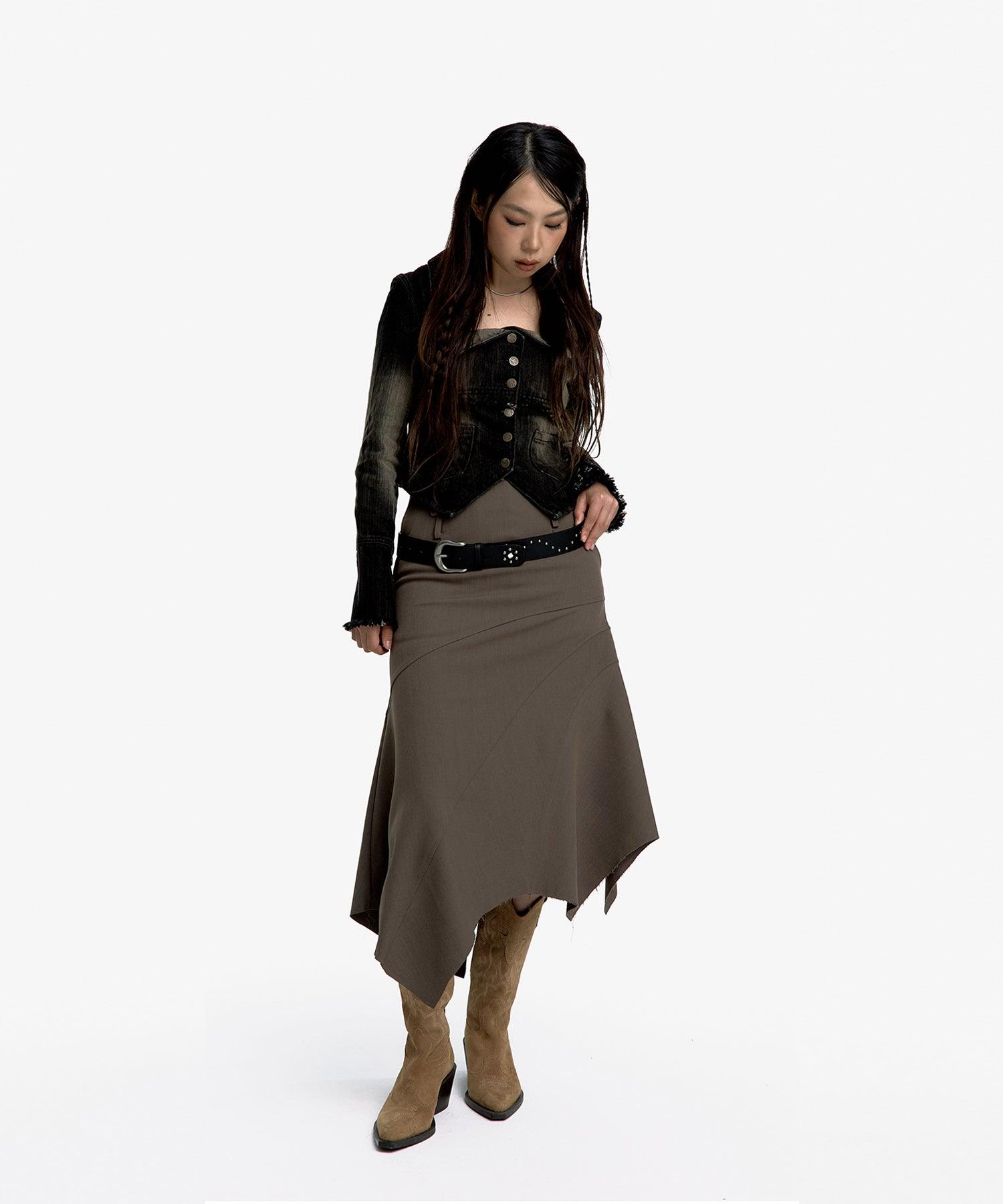 Paneled Gored Skirt in Brown