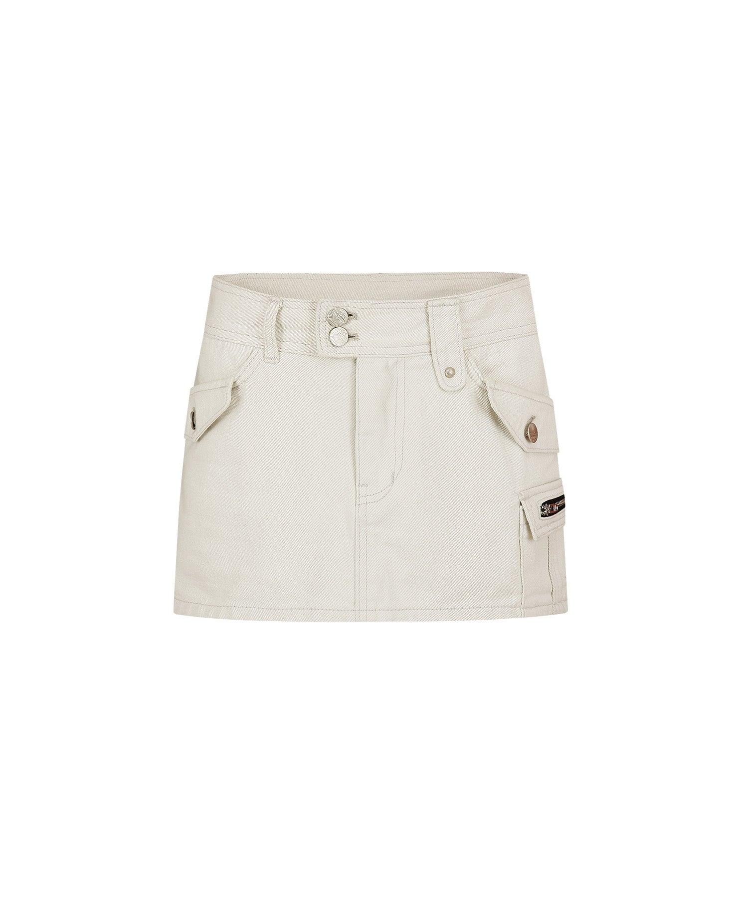 Low-Rise Denim Skirt in White