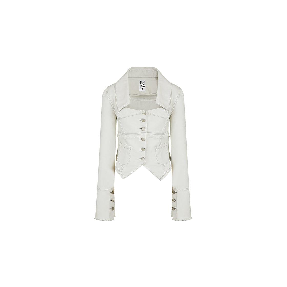 Denim Square Neck Trucker Jacket in White