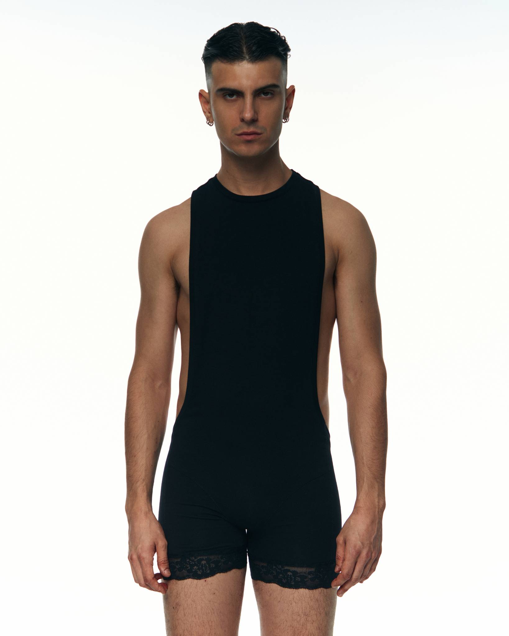 Black Jumpsuit with Lace Hem