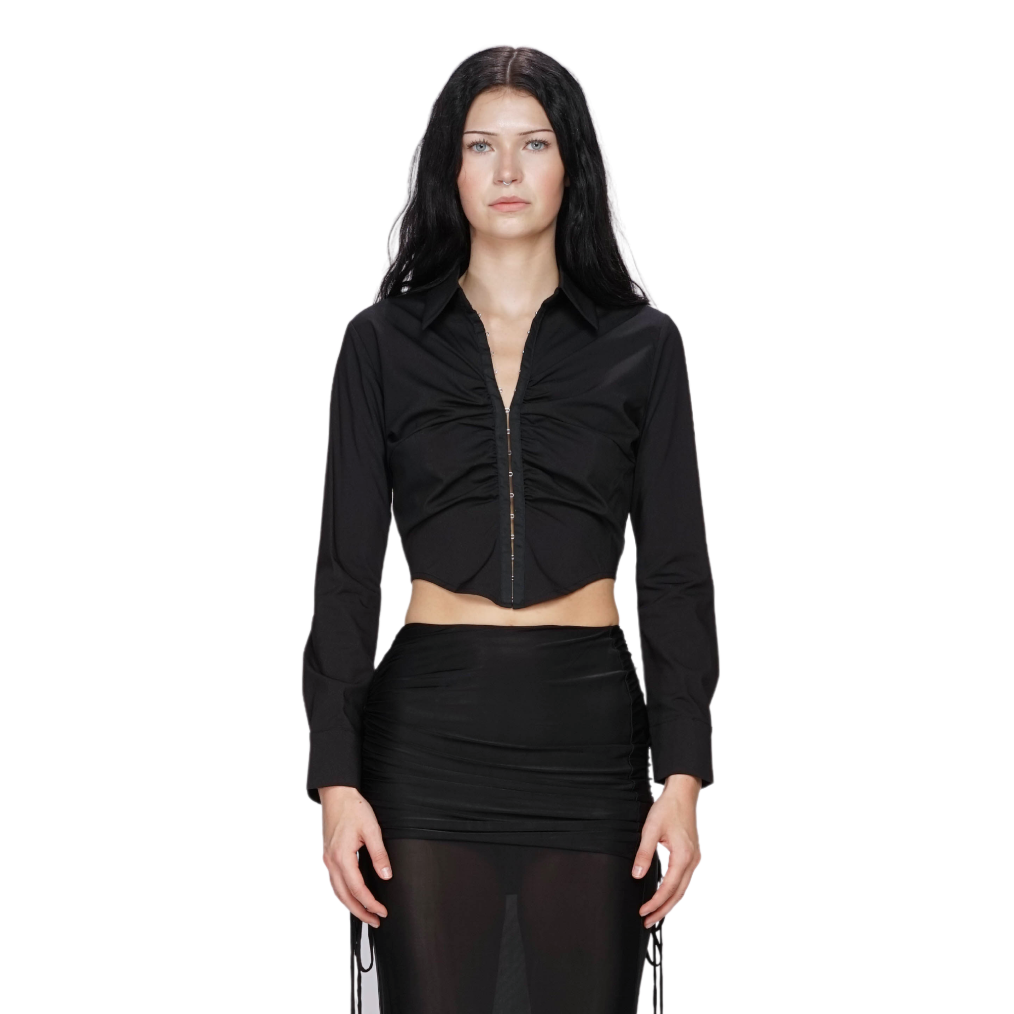 Black V-Shaped Cropped Blouse