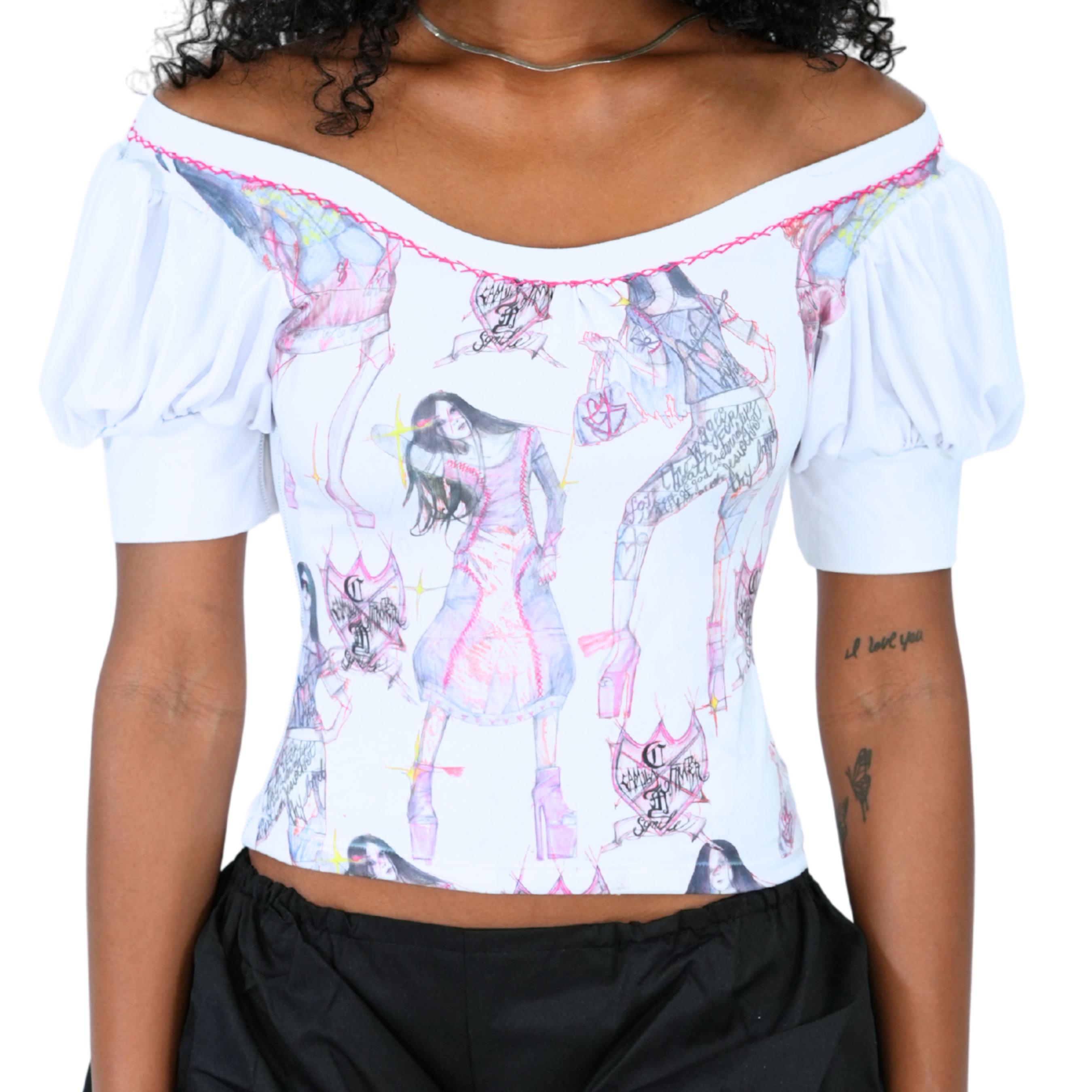 Coat of Arms Puff Scoop Neck Top