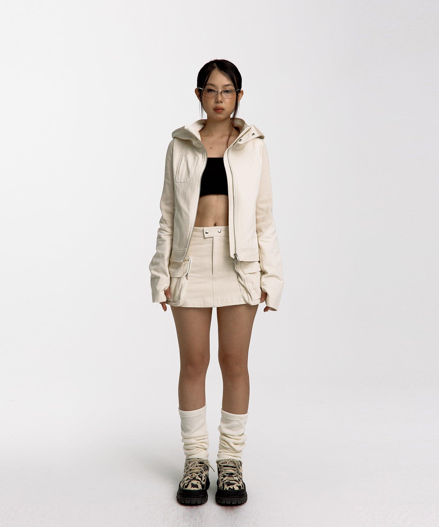 Fluffy Cargo Mini Skirt in Cream