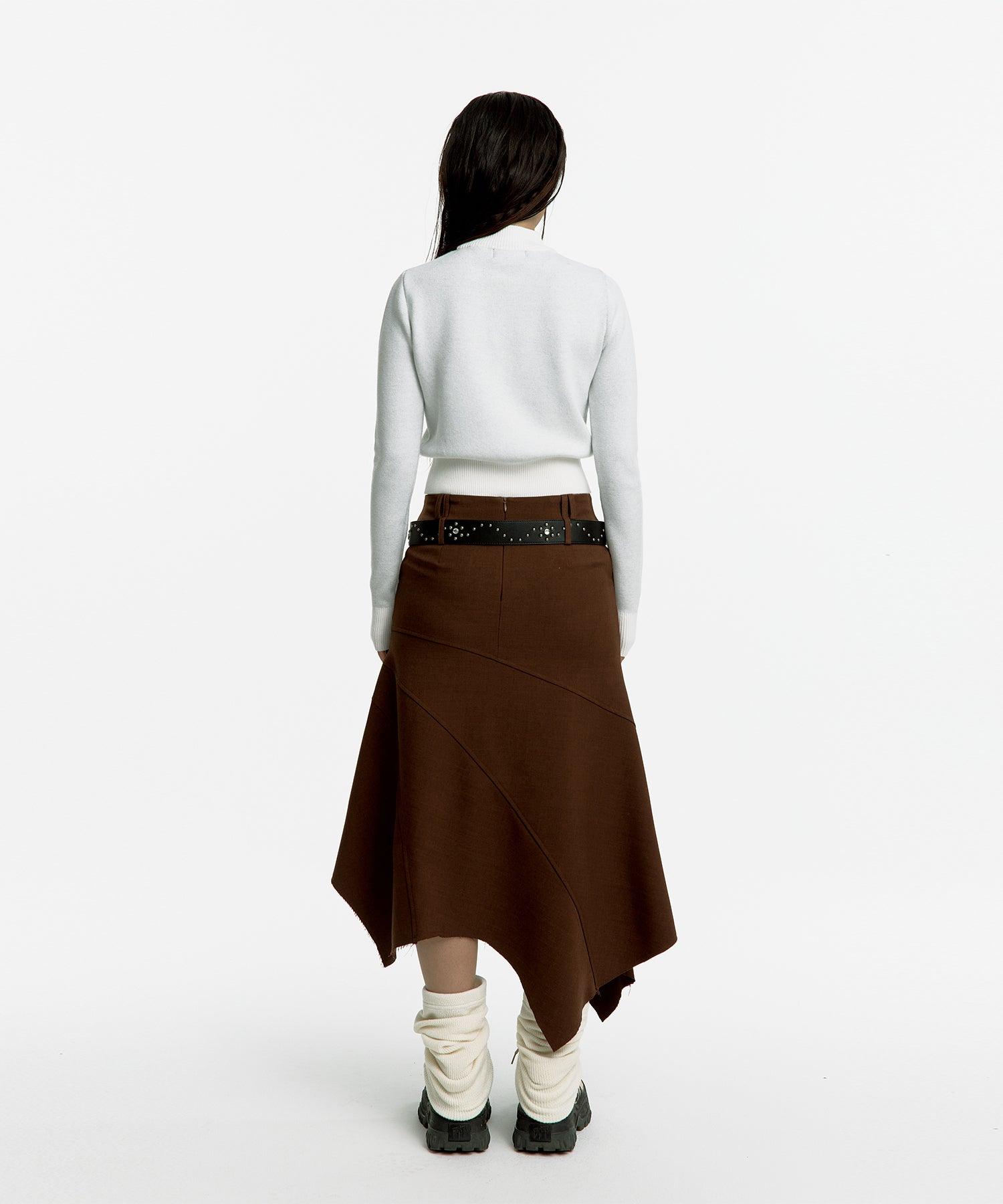 Paneled Gored Skirt in Brown