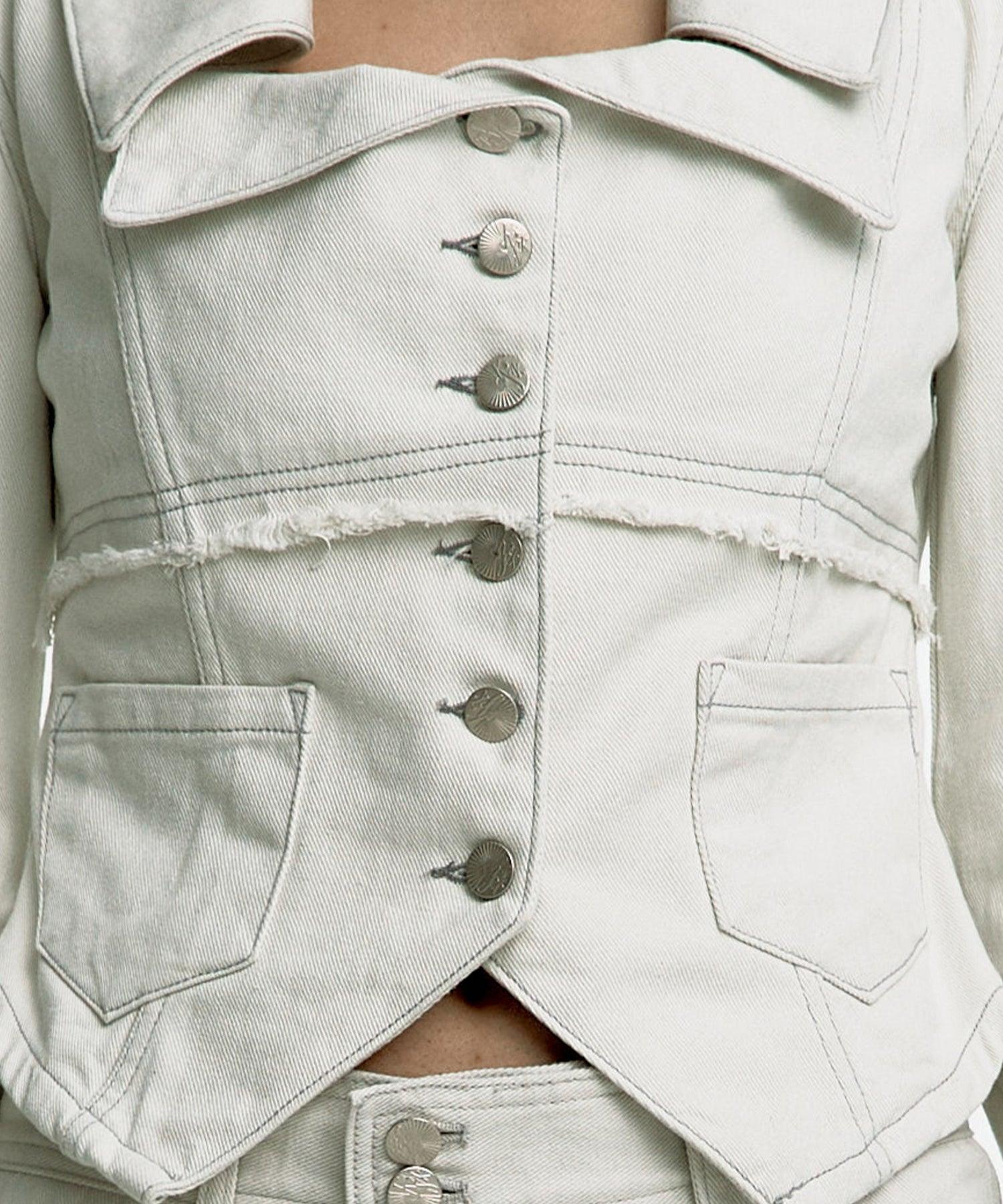 Denim Square Neck Trucker Jacket in White