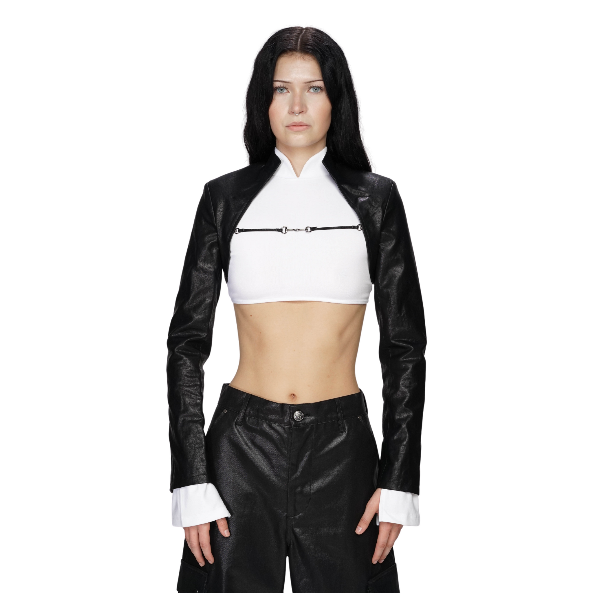 Strap Faux Leather Bolero