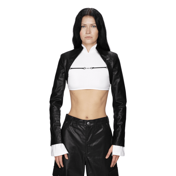 服/ファッション AMERI  FAKE LEATHER BOLERO Ameri（アメリ）の「FAKE LEATHER BOLERO（カーディガン/ボレロ）」 - WEAR