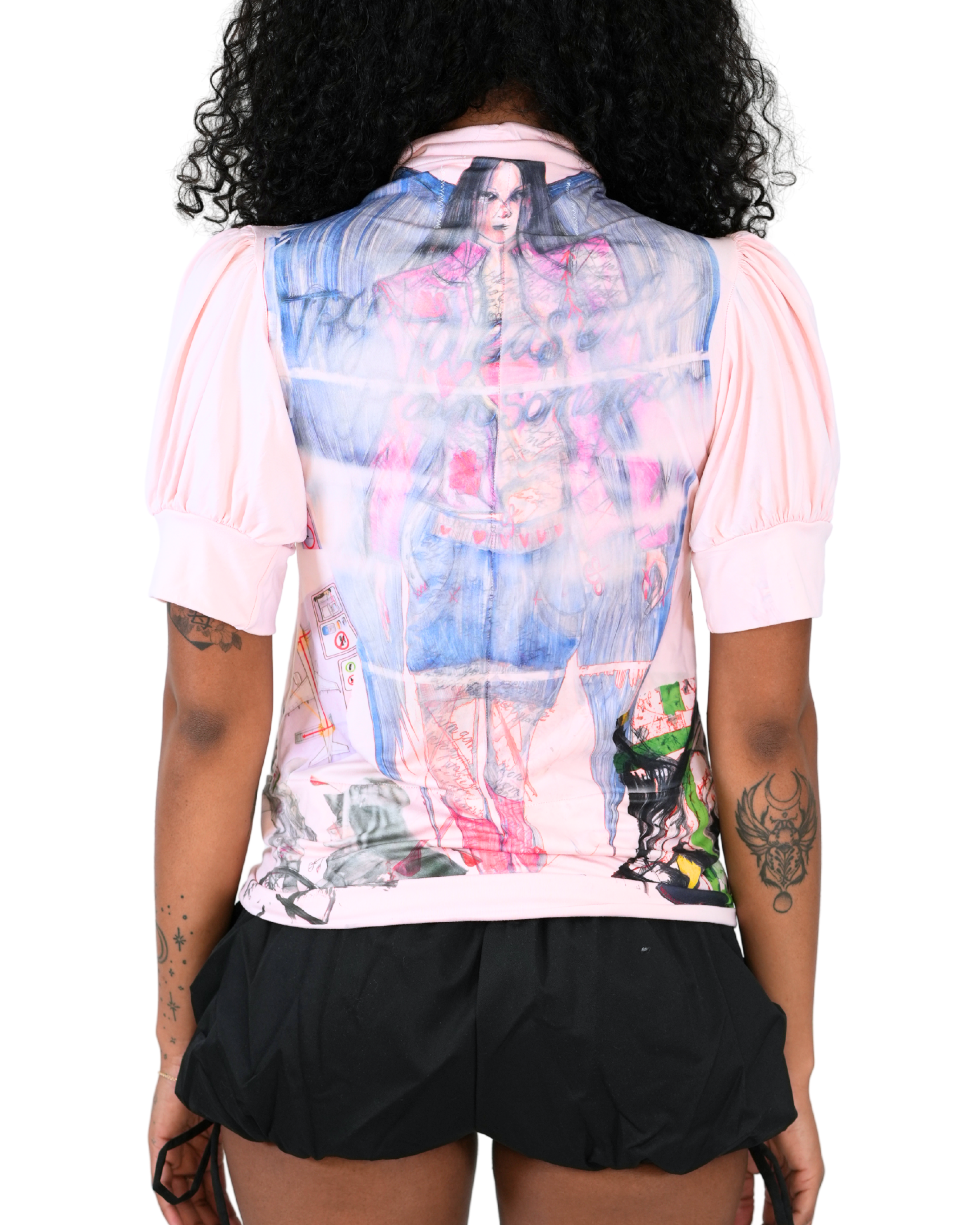Pink Puff Sleeve Turtleneck Zip Up