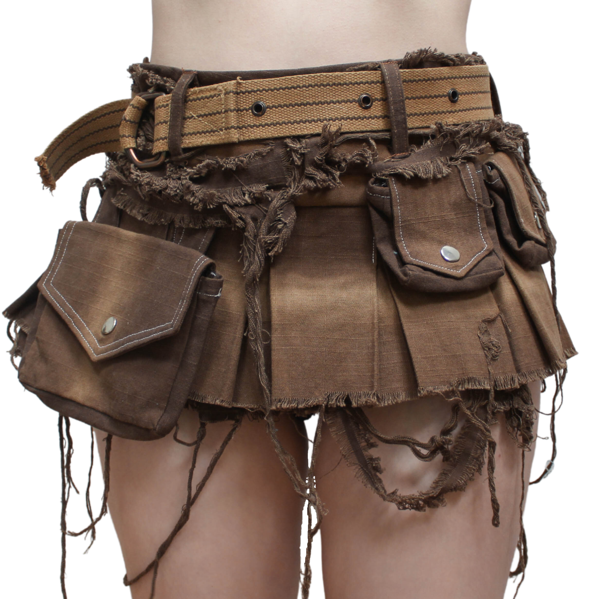 Hyper Distressed Pleated Sun Faded Canvas Utility Skirt