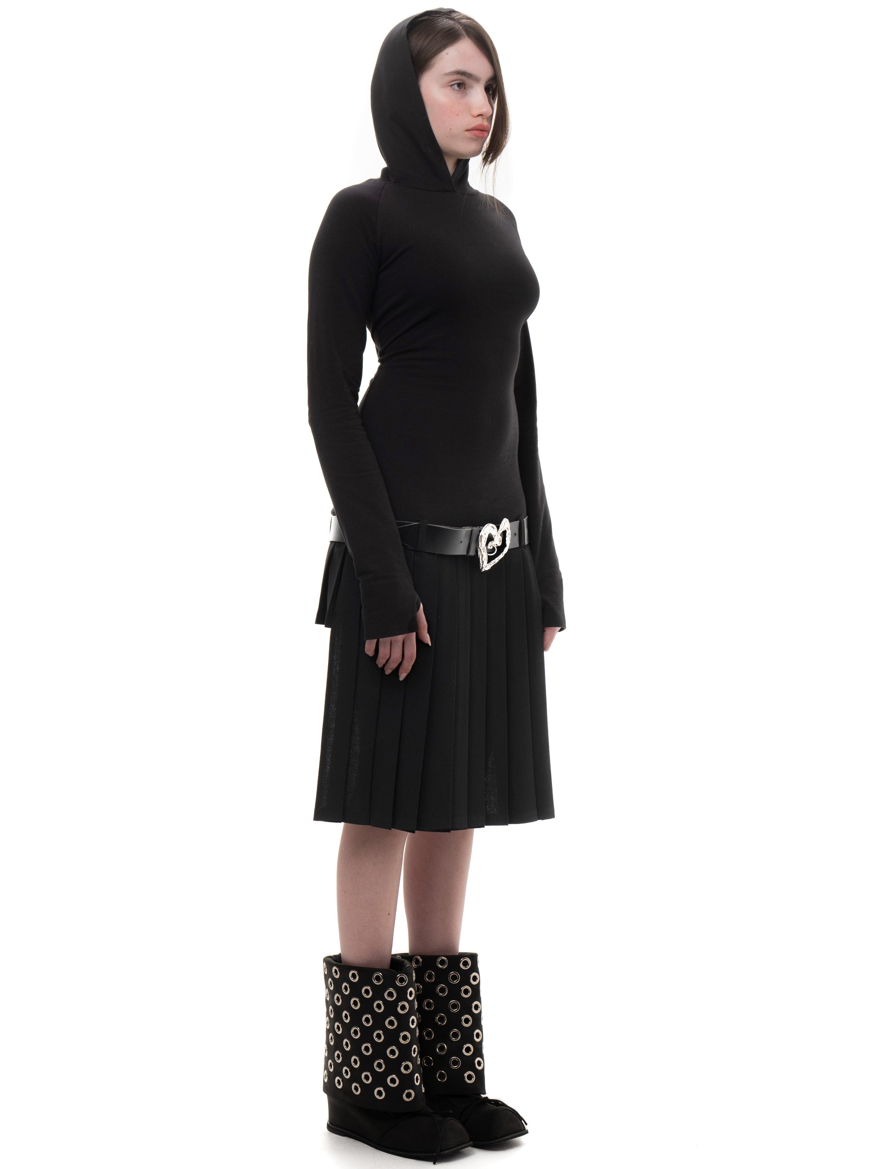 후드 플리츠 드레스