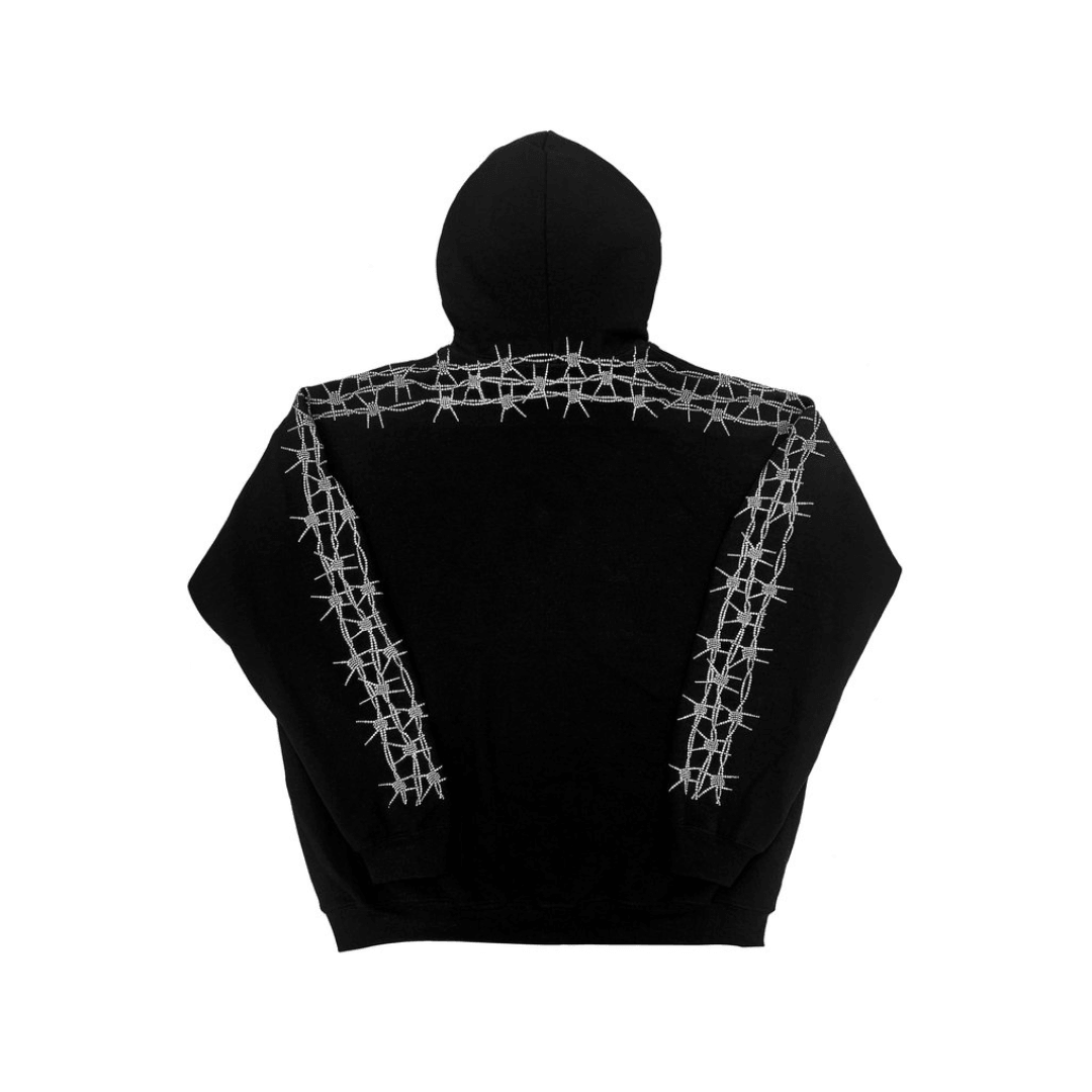 The Barbed Wire Hoodie in White with Silver Rhinestones