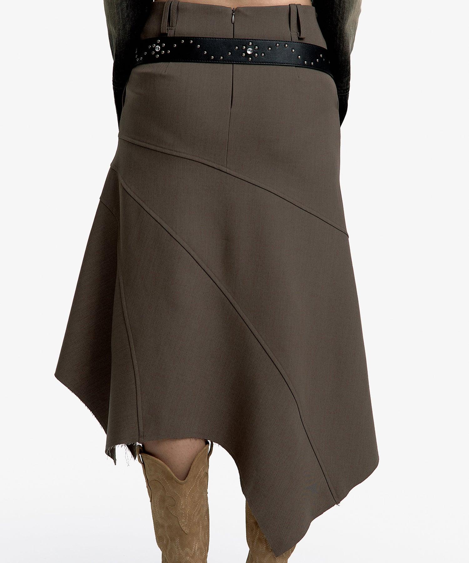 Paneled Gored Skirt in Red Brown