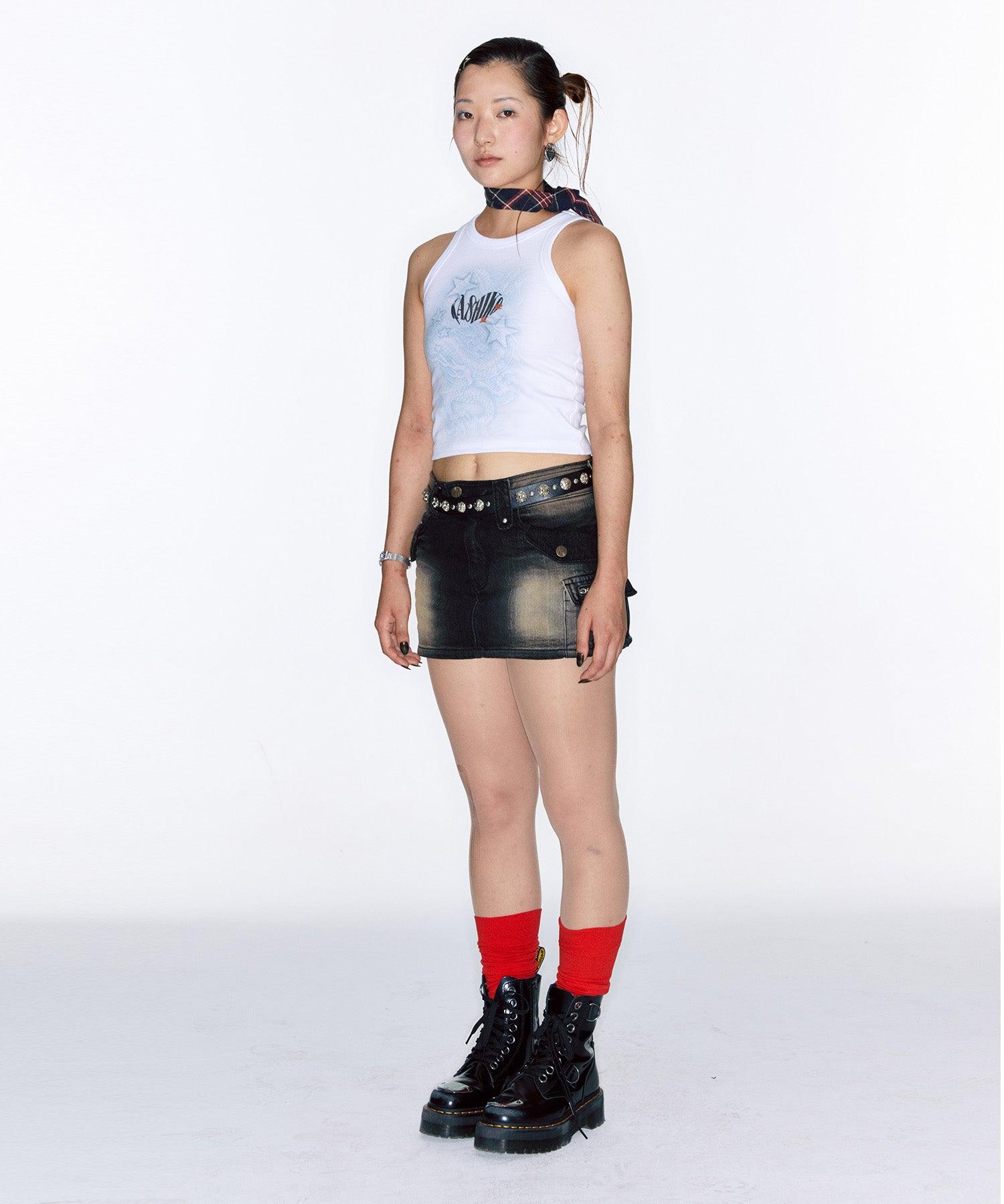 Low-Rise Denim Skirt in White