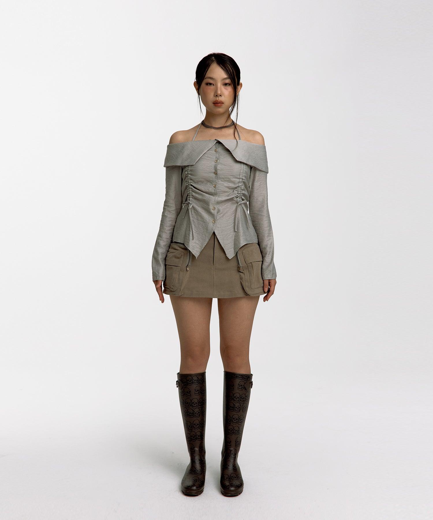 Fluffy Cargo Mini Skirt in Cream