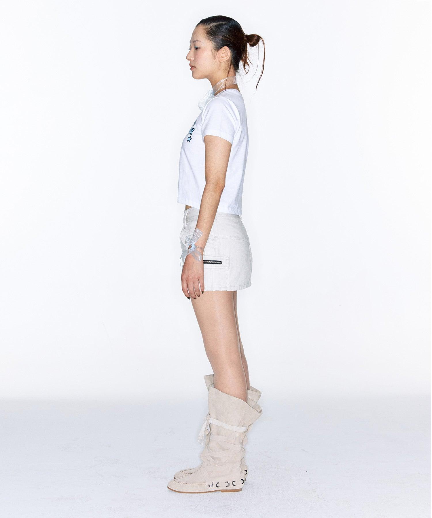 Low-Rise Denim Skirt in White