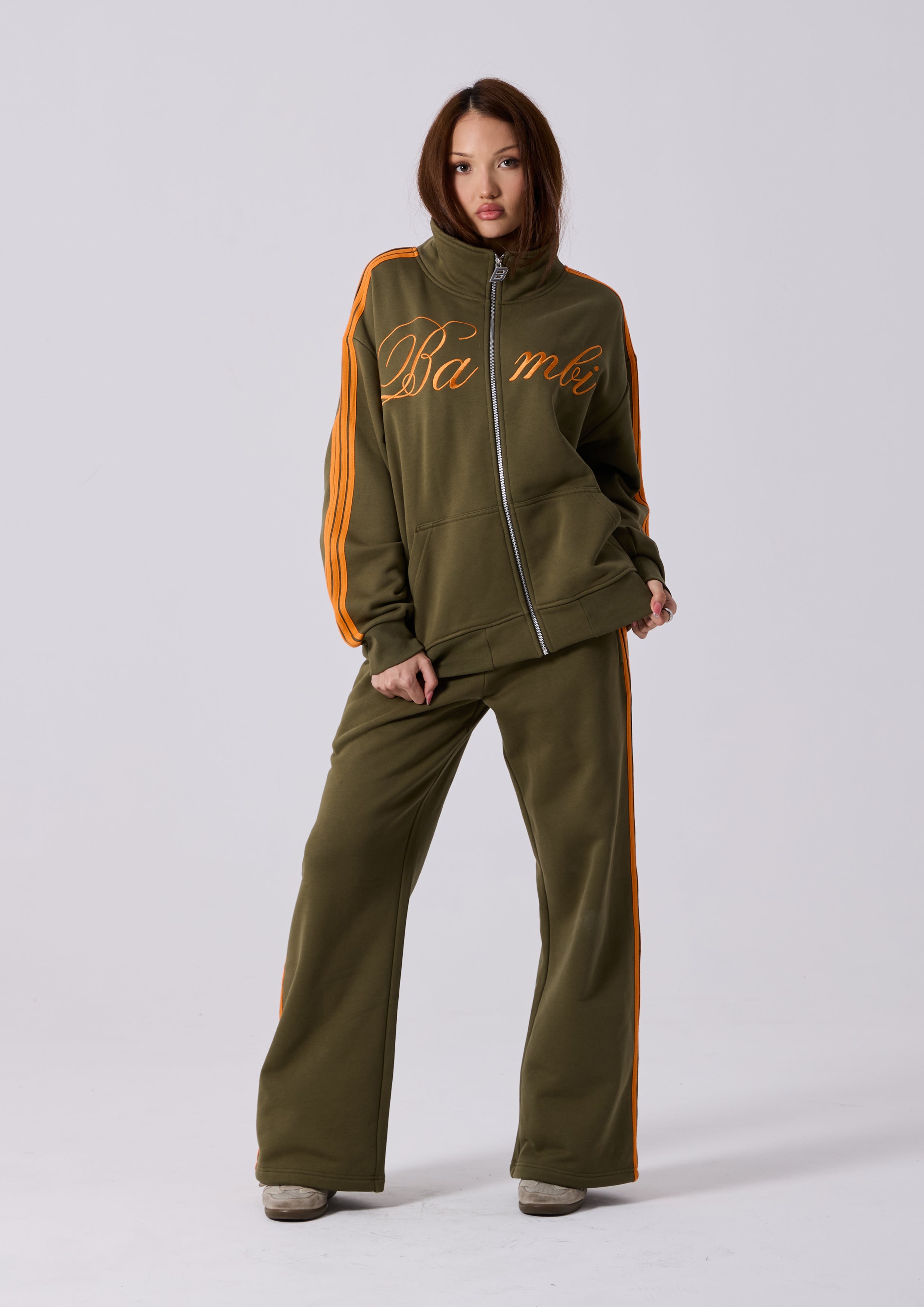 Spears Stripe Zip Jacket in Khaki