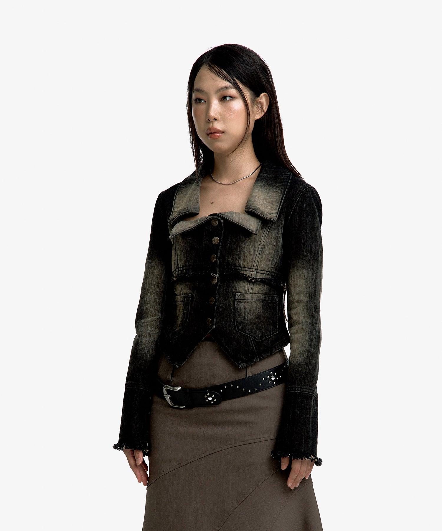 데님 스퀘어넥 트러커 재킷