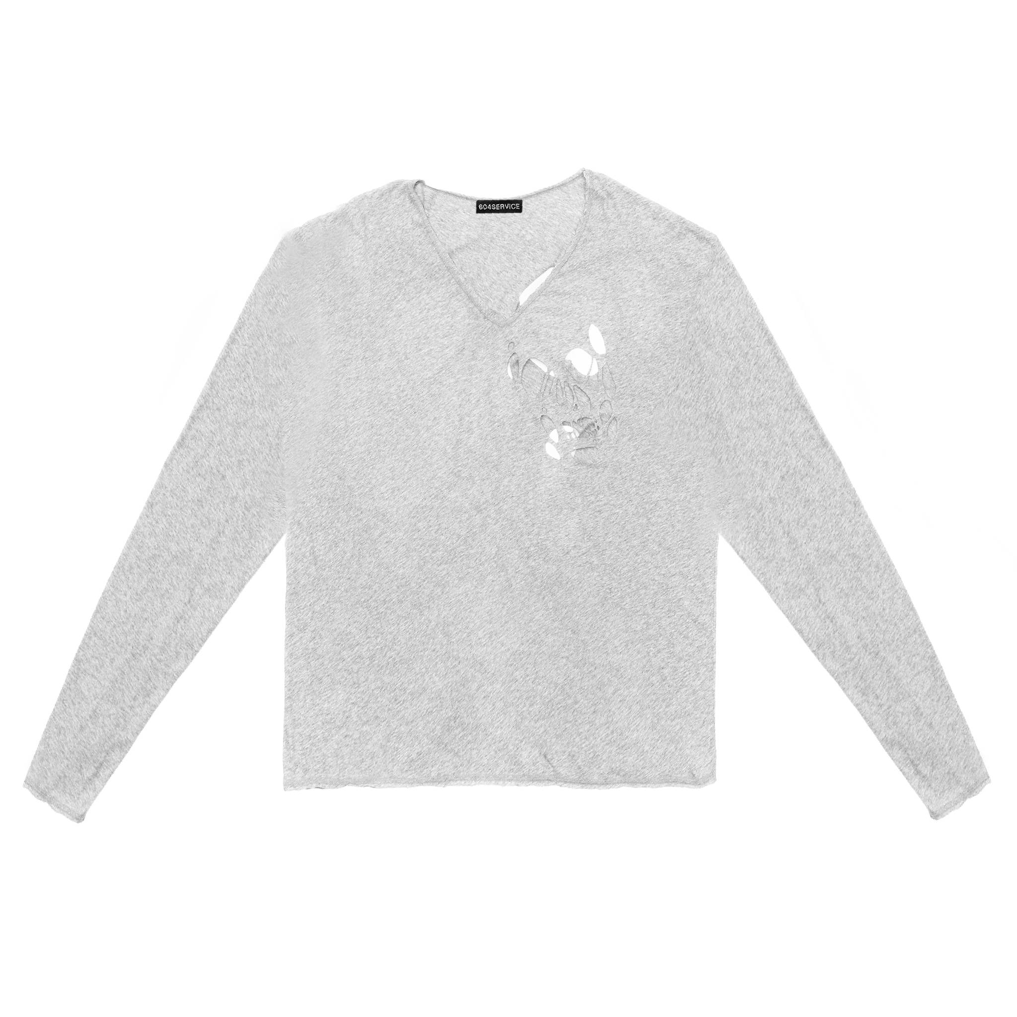 V-neck Tee with Skull Cutout in Grey