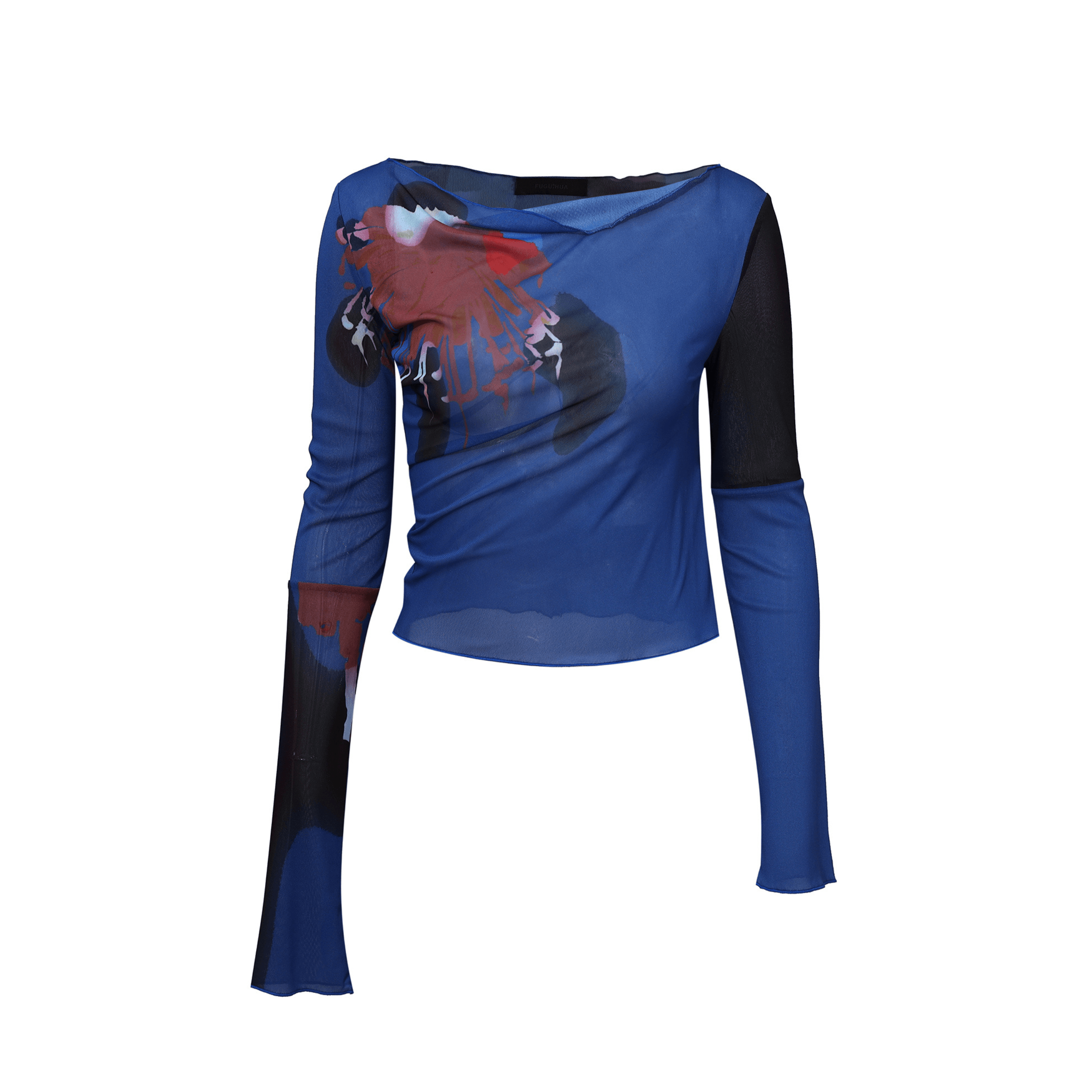 Blaues asymmetrisches Mesh-Top