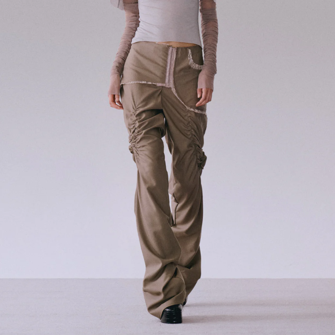 Twisted Wool Trousers in Taupe