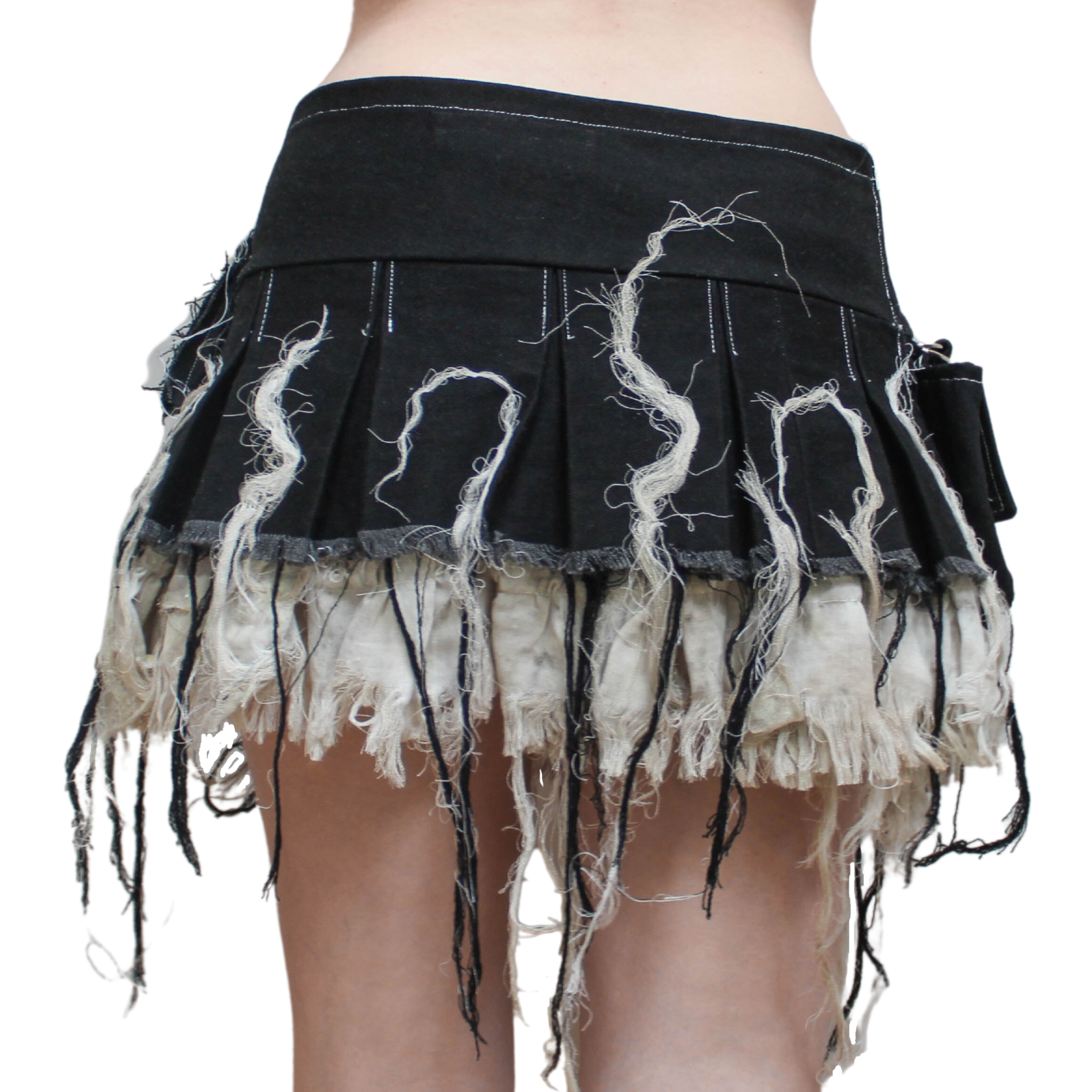 Hyper Distressed Pleated Black and White Utility Skirt