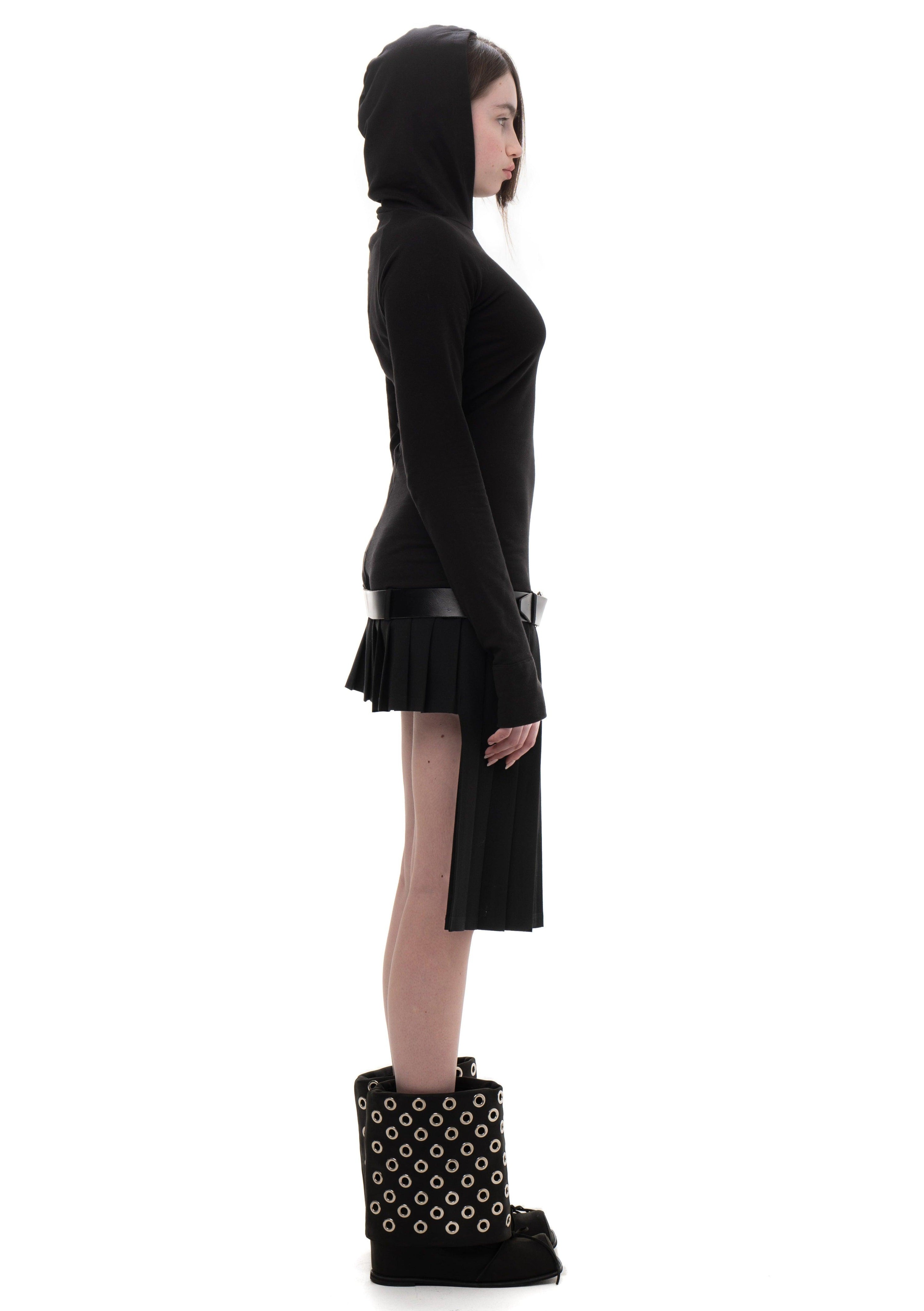 후드 플리츠 드레스