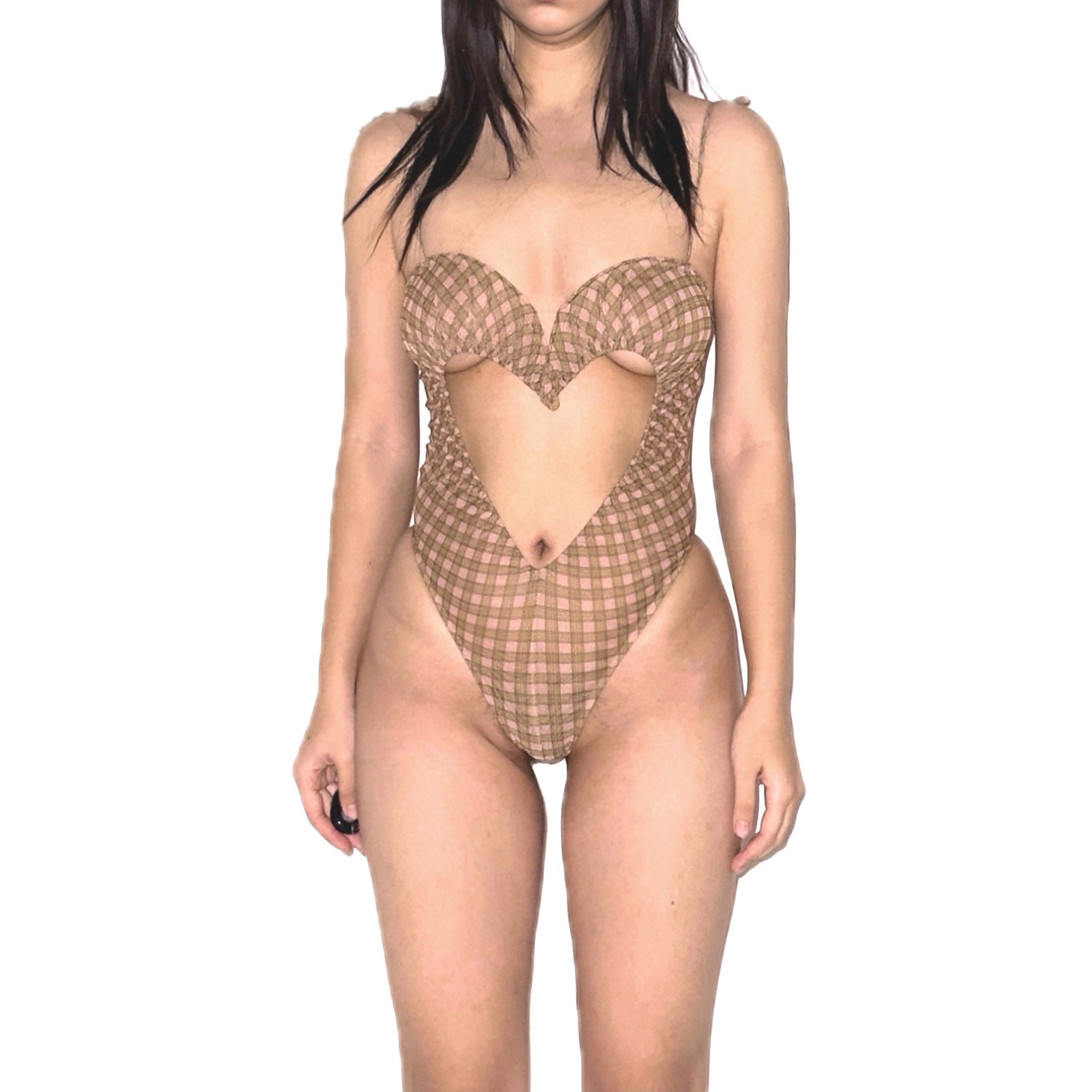 Ruched Heart Cutout One-Piece