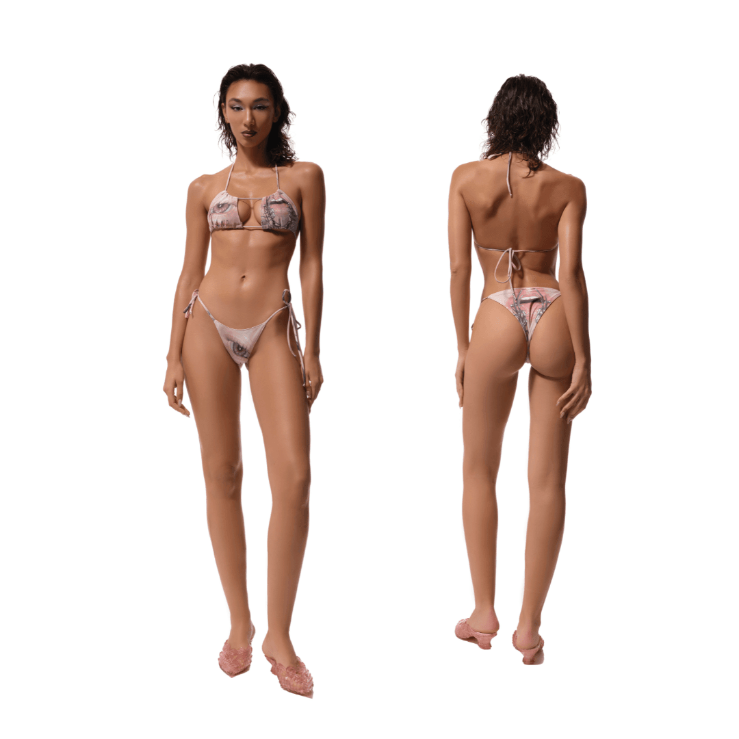 Tribal Face Bikini Top in Beige